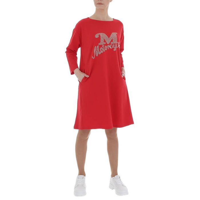 Ital-Design Shirtkleid Damen Freizeit Nieten Textprint Stretch Stretchkleid in Rot