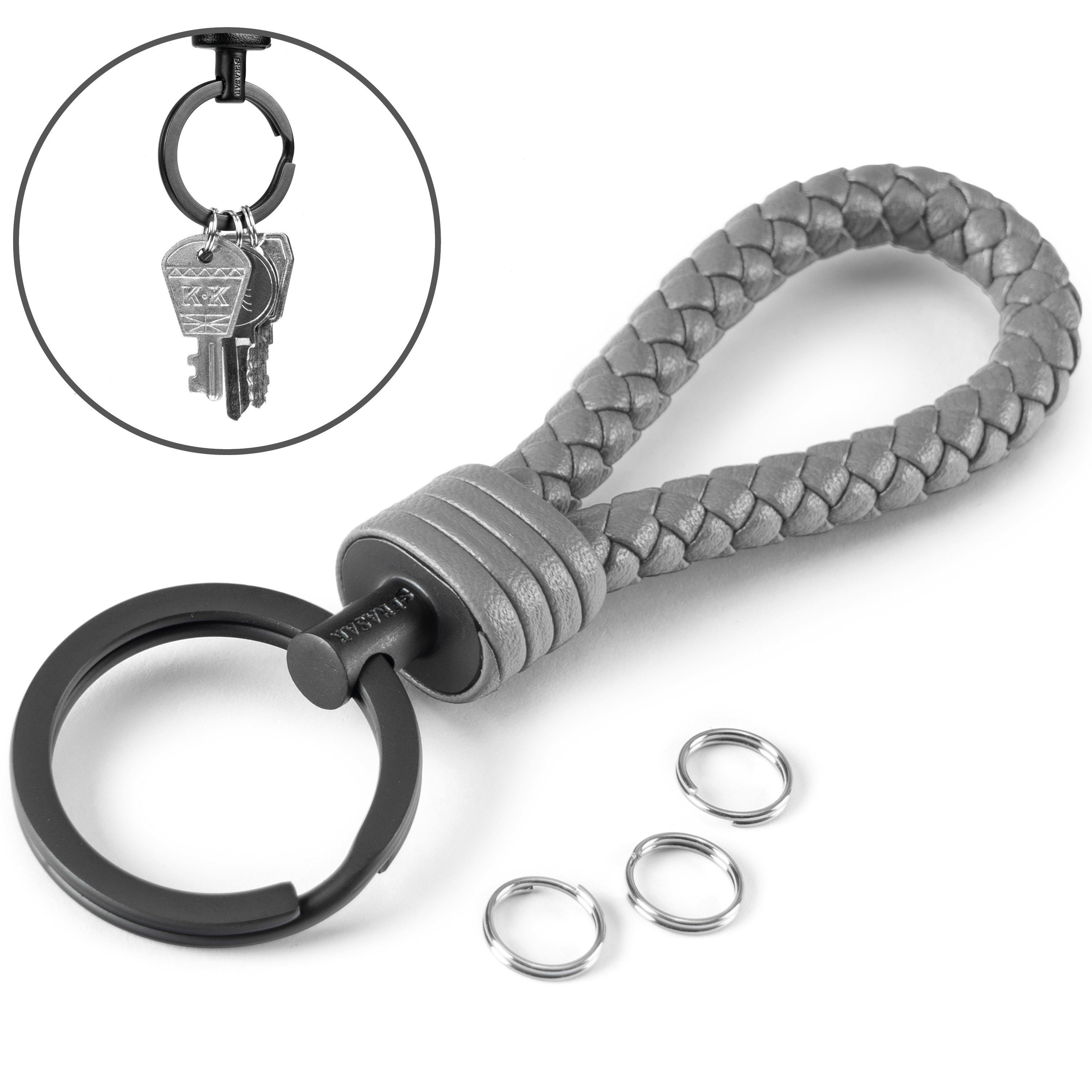 SERASAR Schlüsselanhänger Leder Schlüsselanhänger "Strong" (1-tlg), kleine für Zusatzringe Schlüssel Grau