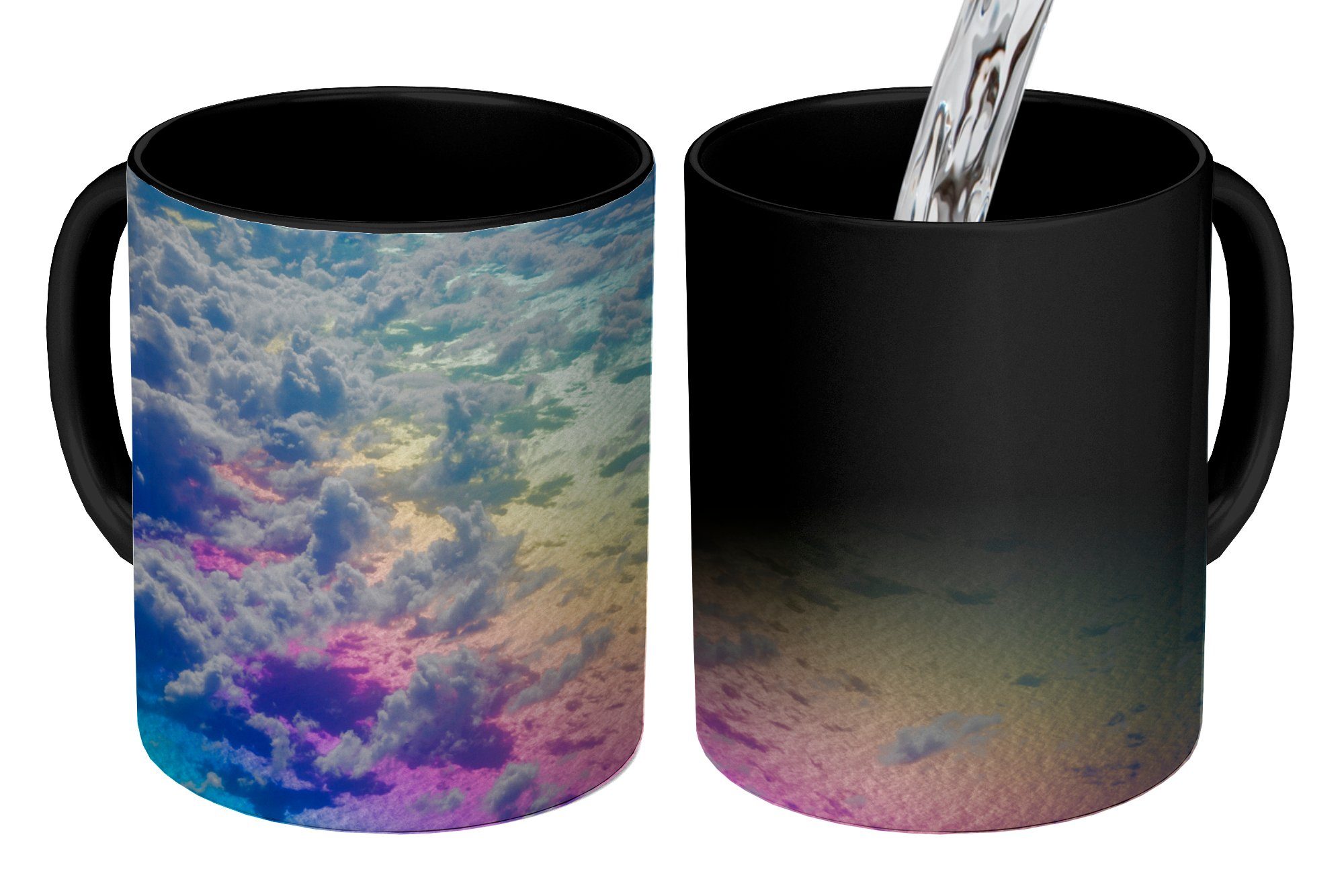 MuchoWow Tasse Wolken mit Regenbogen, Keramik, Farbwechsel, Kaffeetassen, Teetasse, Zaubertasse, Geschenk