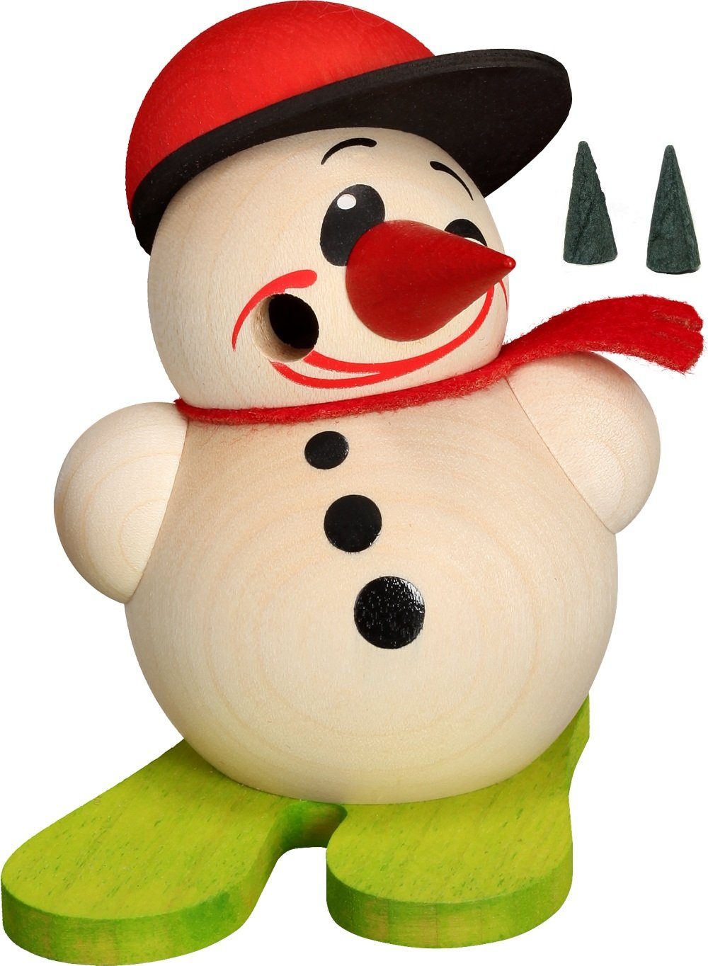 Seiffener Volkskunst Räuchermännchen Kugelfigur Räuchermännchen Cool Man Skifahrer mit Base Cap inkl. 2 Räucherkerzen Holz 9 cm Holzkunst Weihnachtsdekoration Erzgebirge, Original Erzgebirge