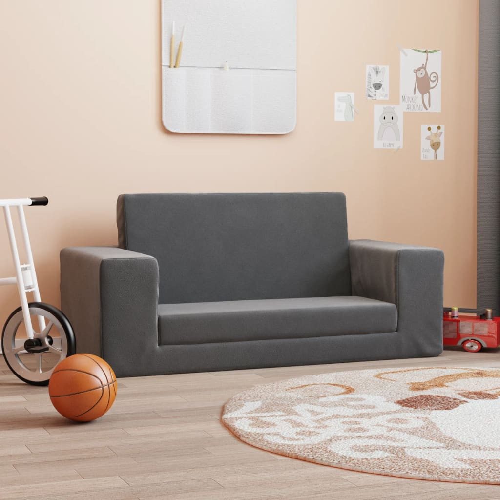 vidaXL Kindersofa, Kinder Schlafsofa 2-Sitzer Anthrazit Weicher Plüsch