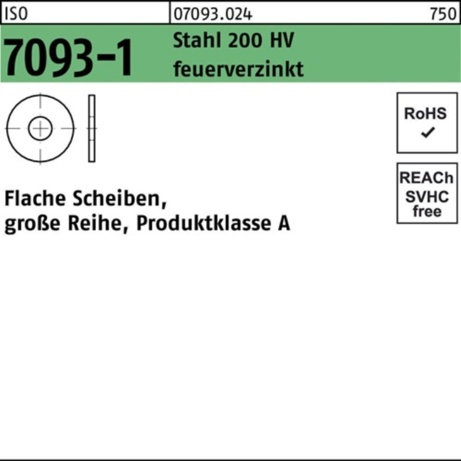 Reyher Unterlegscheibe 250er Pack Unterlegscheibe ISO 7093-1 10 Stahl 200 HV feuerverz. 250 S
