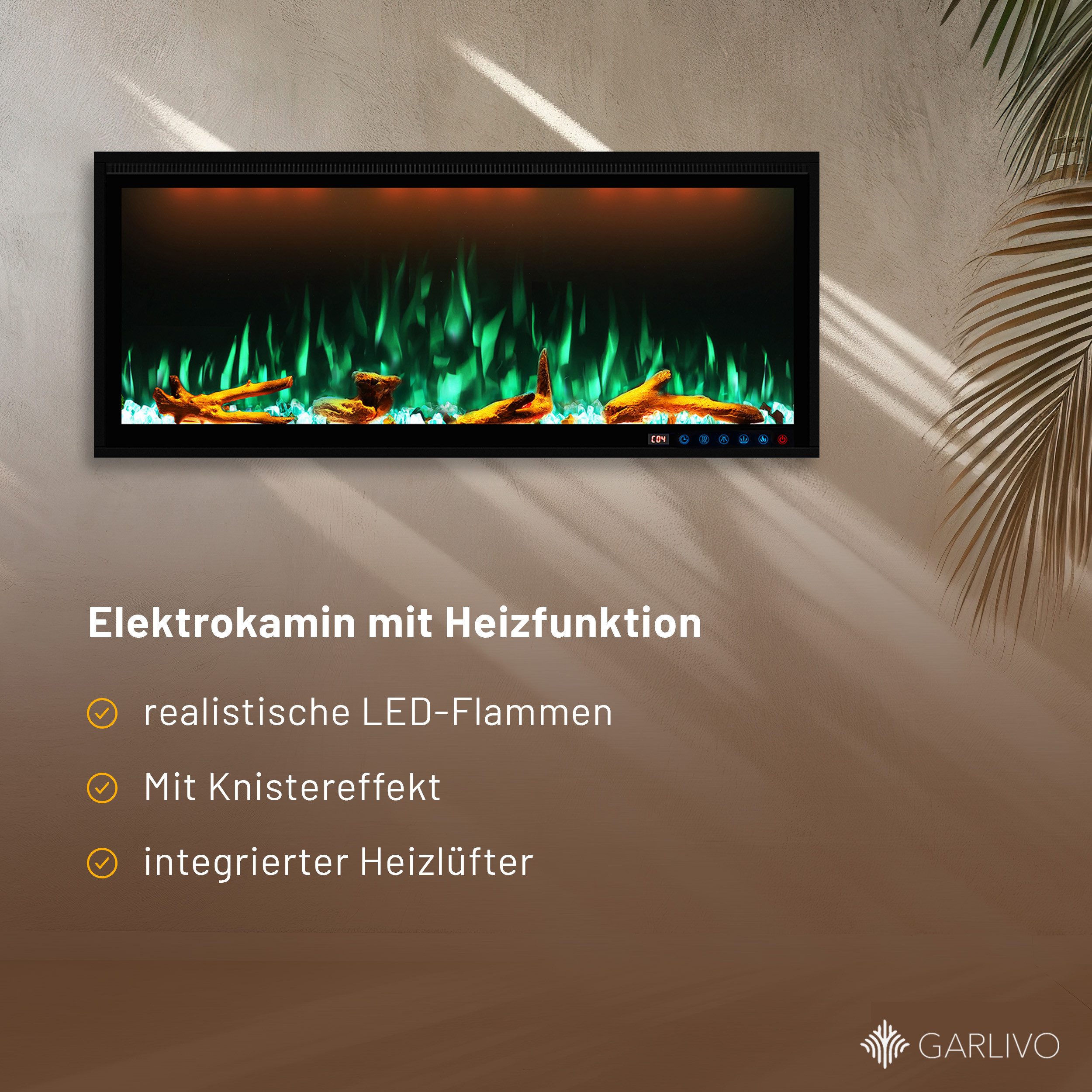 GLOW FIRE Elektrokamin Glow Fire Smart Wall Elektrokamin Einbau LED, Elektrischer Kamin mit Fernbedienung, Timer, 3D Flammenspiel, LED Feuer