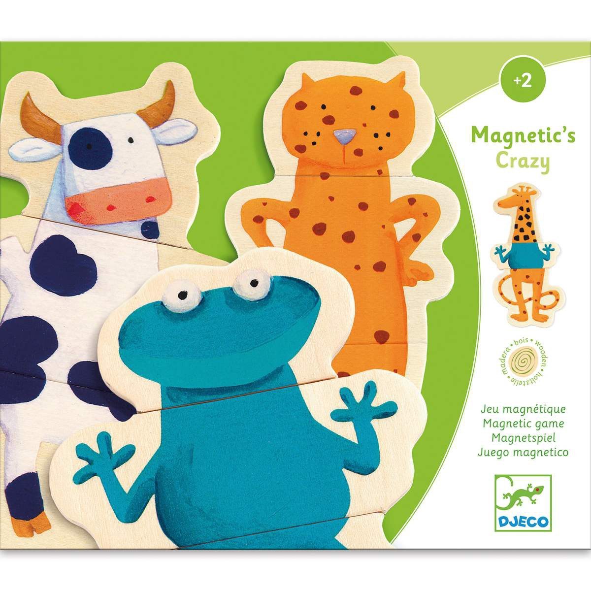 DJECO Holz Magnete verrückte Tierwelt 24 magnetische Holzteile Magnetspielbausteine