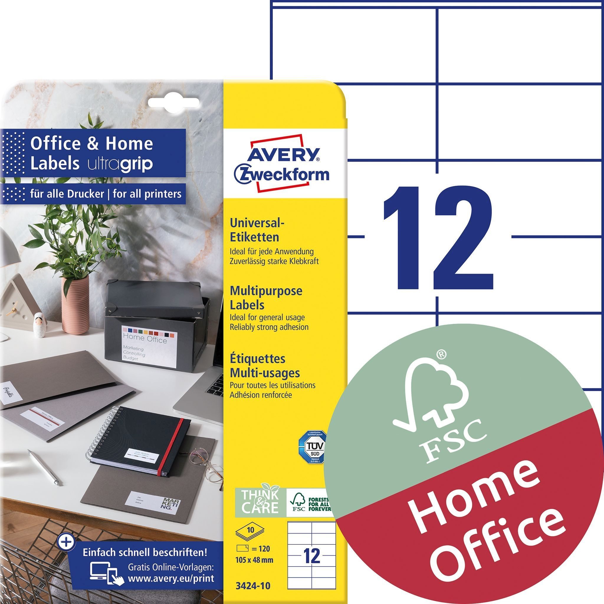 Avery Zweckform Etiketten Adressetiketten ultragrip 105x48mm weiß VE=120 Etiketten