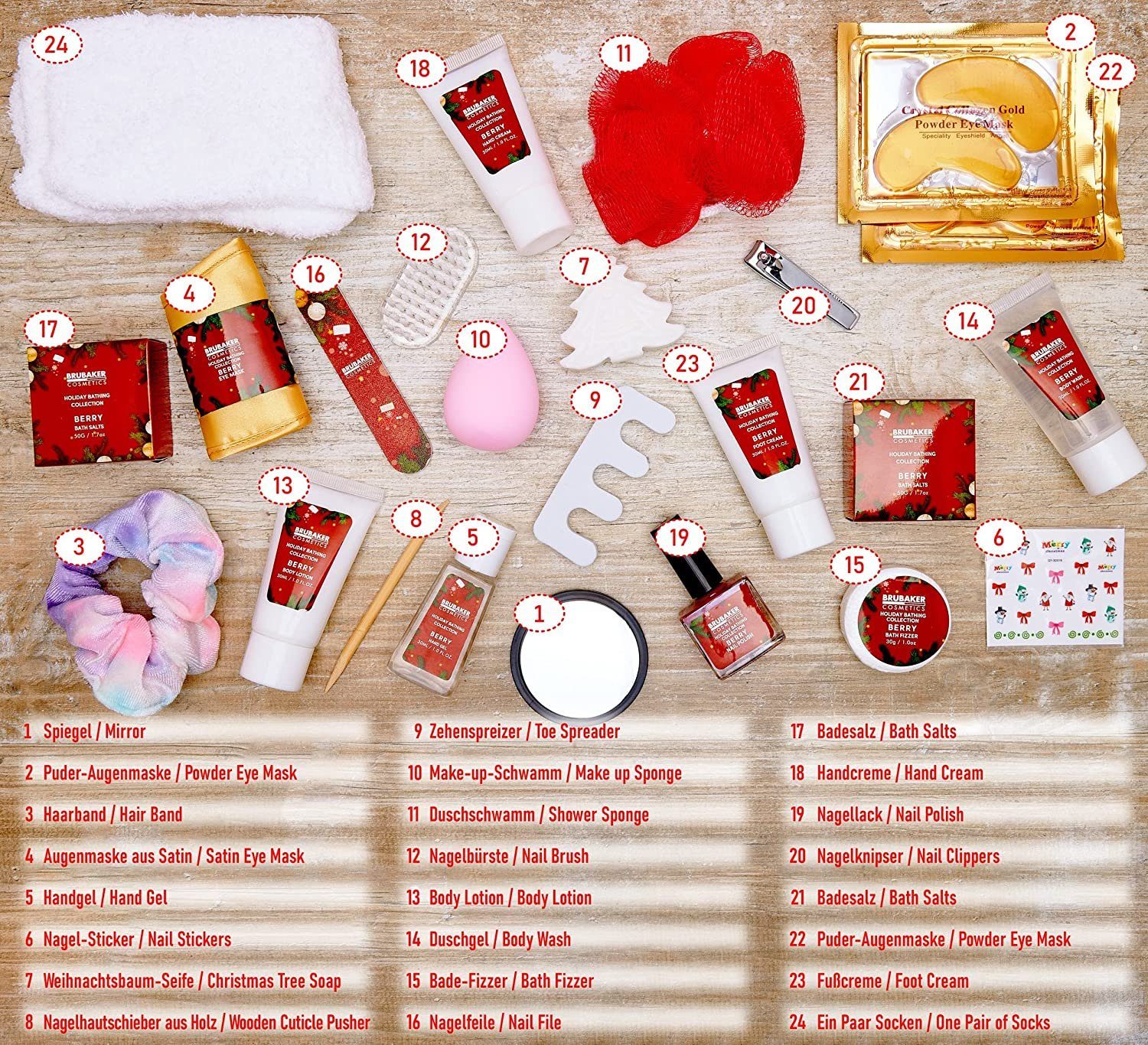 BRUBAKER Adventskalender XXL Beauty Adventskalender 2025 - Rot - 24 x Körperpflege & Spa (24-tlg), Wellness Weihnachtskalender für Frauen und Mädchen