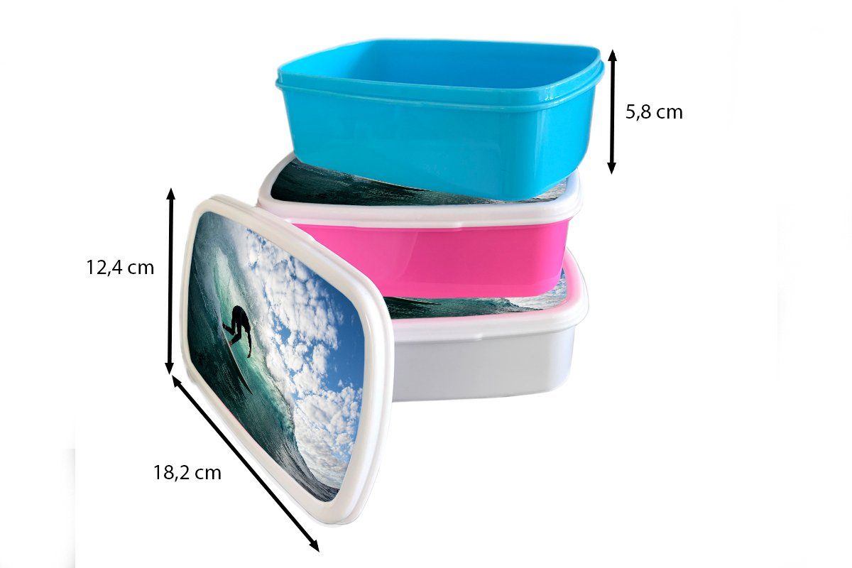 Surfer Kunststoff auf rosa Lunchbox Kunststoff, Kinder, Wellen, (2-tlg), für MuchoWow Brotbox Erwachsene, Brotdose Mädchen, Snackbox,