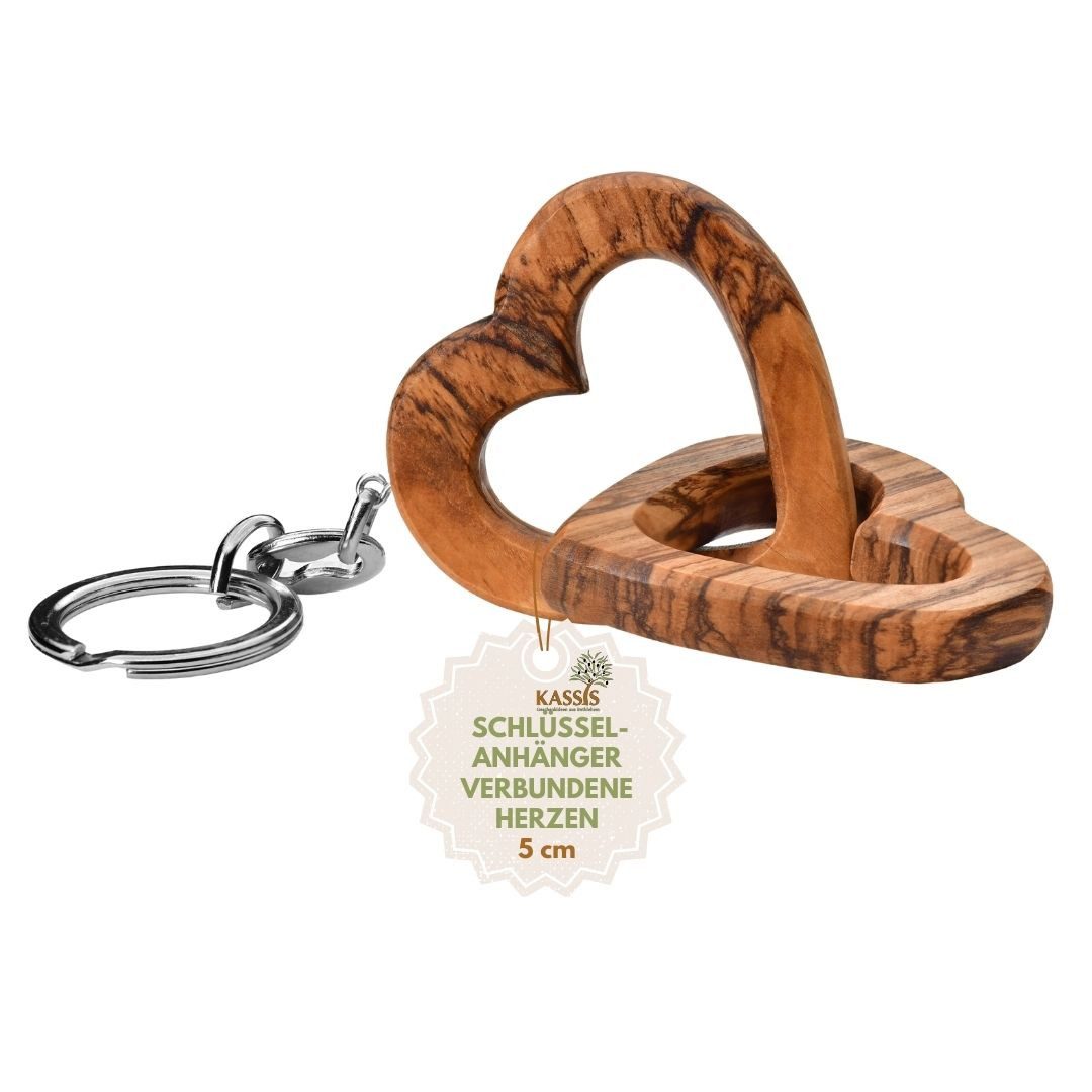 Kassis Geschenkartikel Schlüsselanhänger Schlüsselanhänger Verbundene Herzen Olivenholz Geschenk, Hergestellt in Bethlehem, zu Geburtstag, Verlobung, Valentinstag