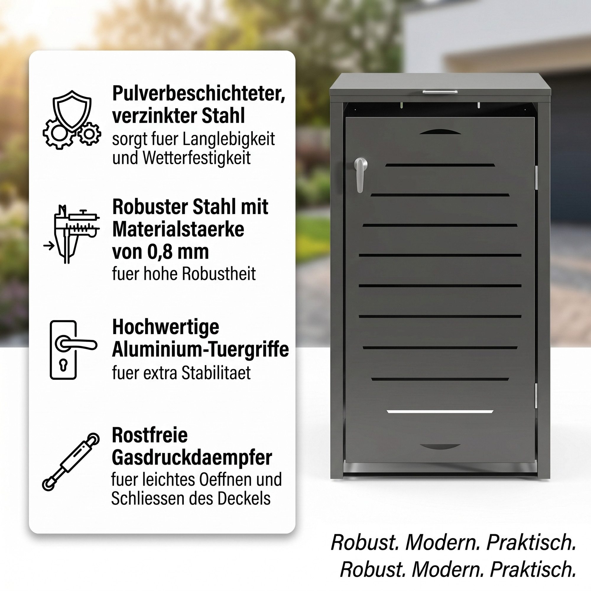 Mucola Mülltonnenbox Mülltonnenverkleidung 240L erweiterbar mit Klappdeckel Mülltonnenhaus (Stück), Erweiterbares Modulsystem für 240L Mülltonnen