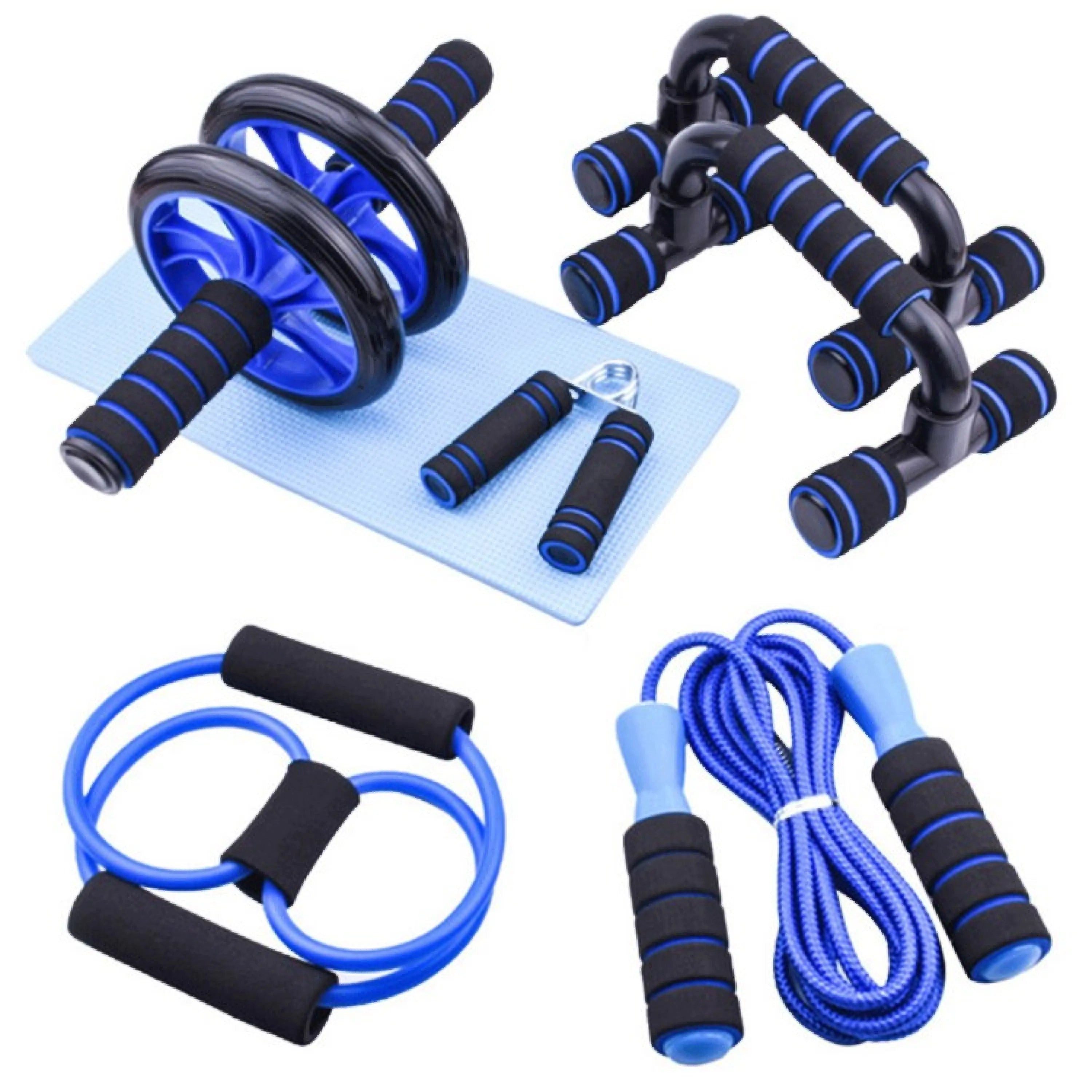 Bauchtrainer 7-teiliges Fitness-Set: Bauchroller, Liegestützgriffe, Springseil