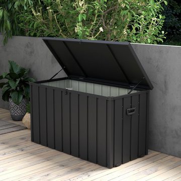 Outsunny Gartenbox Auflagenbox 450L Aufbewahrungsbox mit Gasdruckfedern (geräteschuppen, 1 St., Aufbewahrungskiste), für Garten, Balkon, Stahl, Dunkelgrau