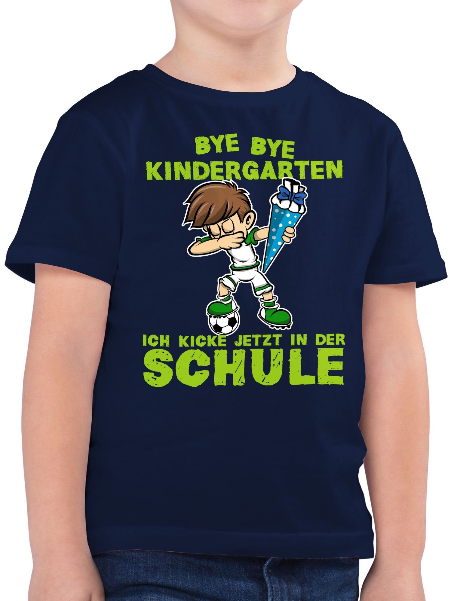 Shirtracer T-Shirt Bye Bye Kindergarten ich kicke jetzt in der Schule Dabbing Junge Fußba Einschulung Junge Schulanfang Geschenke 01 Dunkelblau