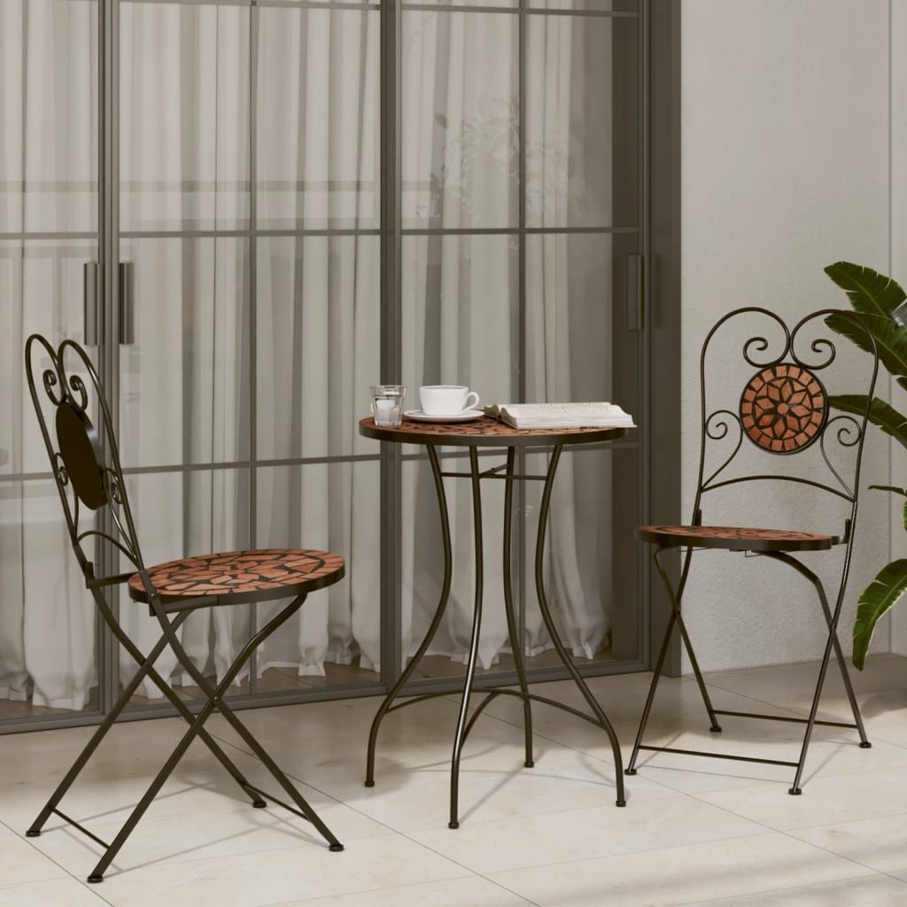 vidaXL Gartenlounge-Set Mosaik-Bistro-Set Terrakottarot Eisen und Keramik, (3-tlg)