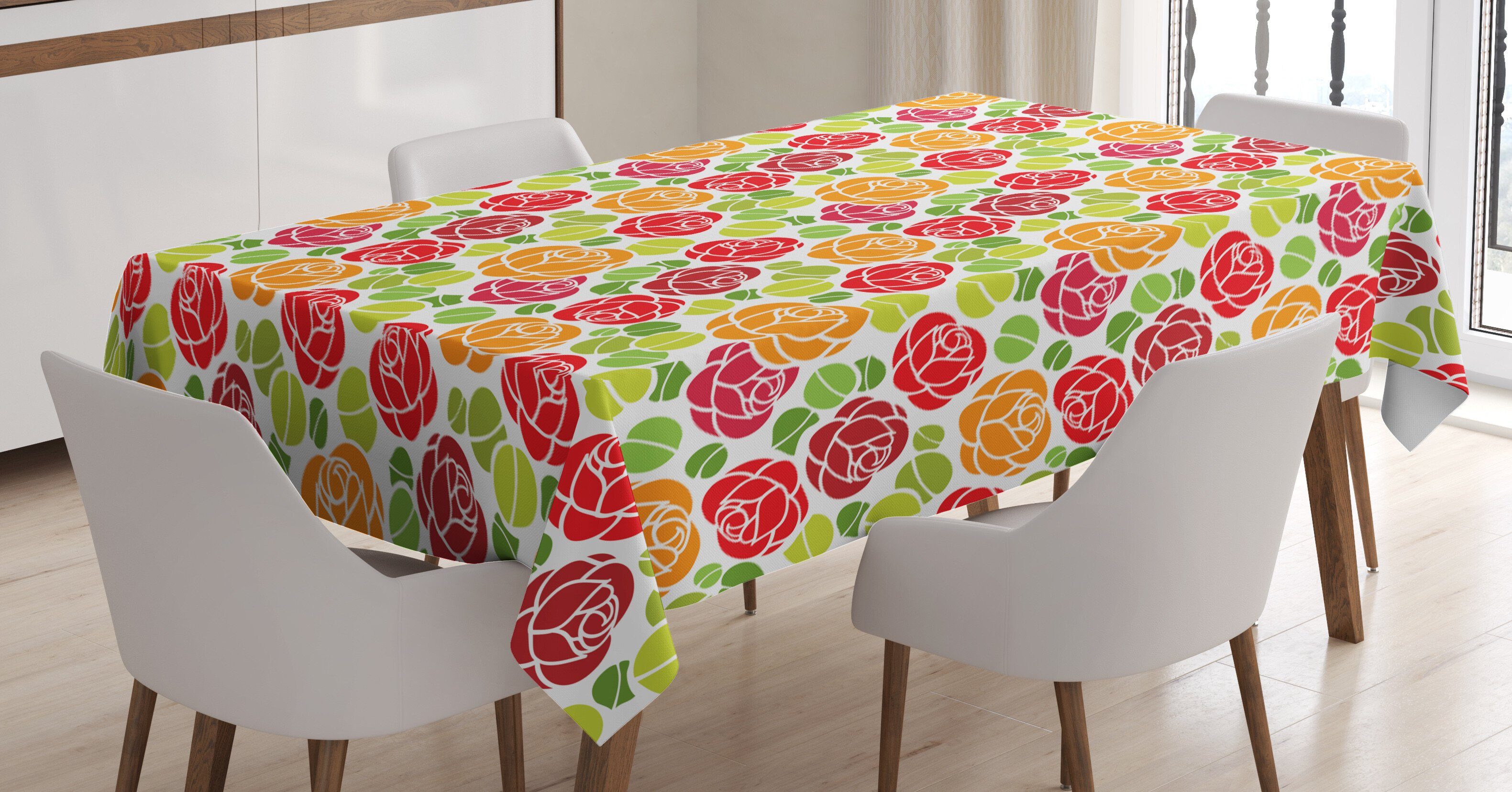 Abakuhaus Tischdecke Farbfest Waschbar Für den Außen Bereich geeignet Klare Farben, Rose Abstrakte bunte Blumen