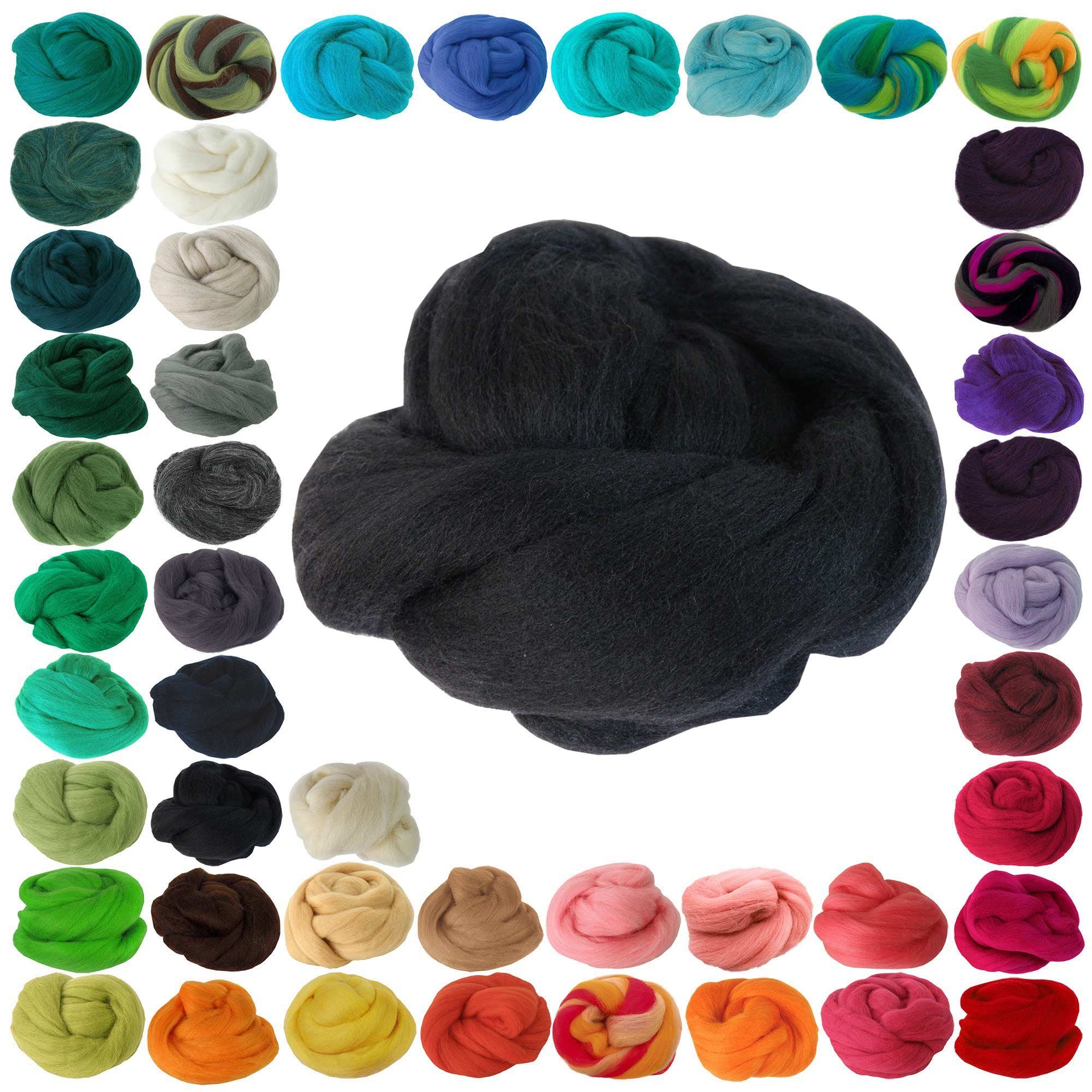 maDDma 25g Filzwolle / Märchenwolle, Nass- u. Trockenfilzen, Farbwahl Bastelgarn, schwarz