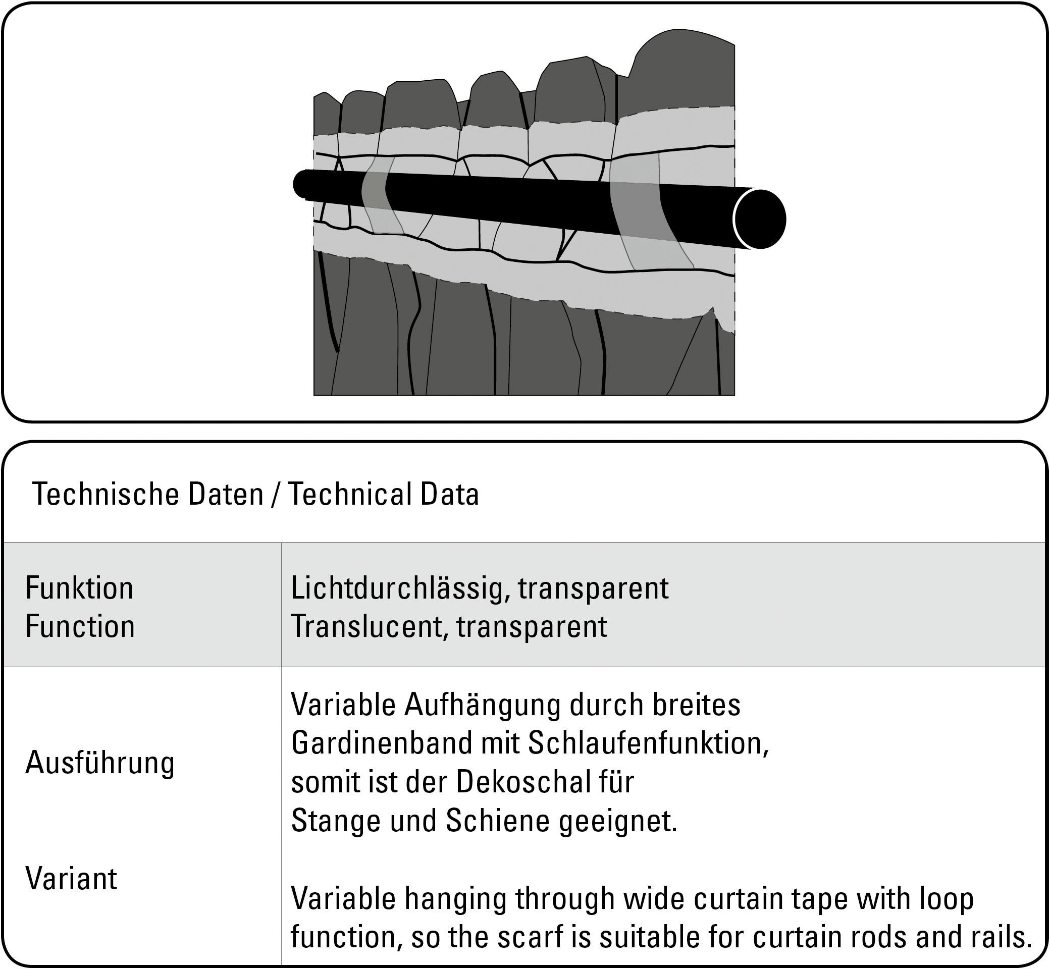 GARDINIA Gardine Schal mit Gardinenband Dolly-Voile mit Rankenstickerei (1 St), verdeckte Schlaufen, transparent, Stoff Dolly-Voile mit Rankenstickerei