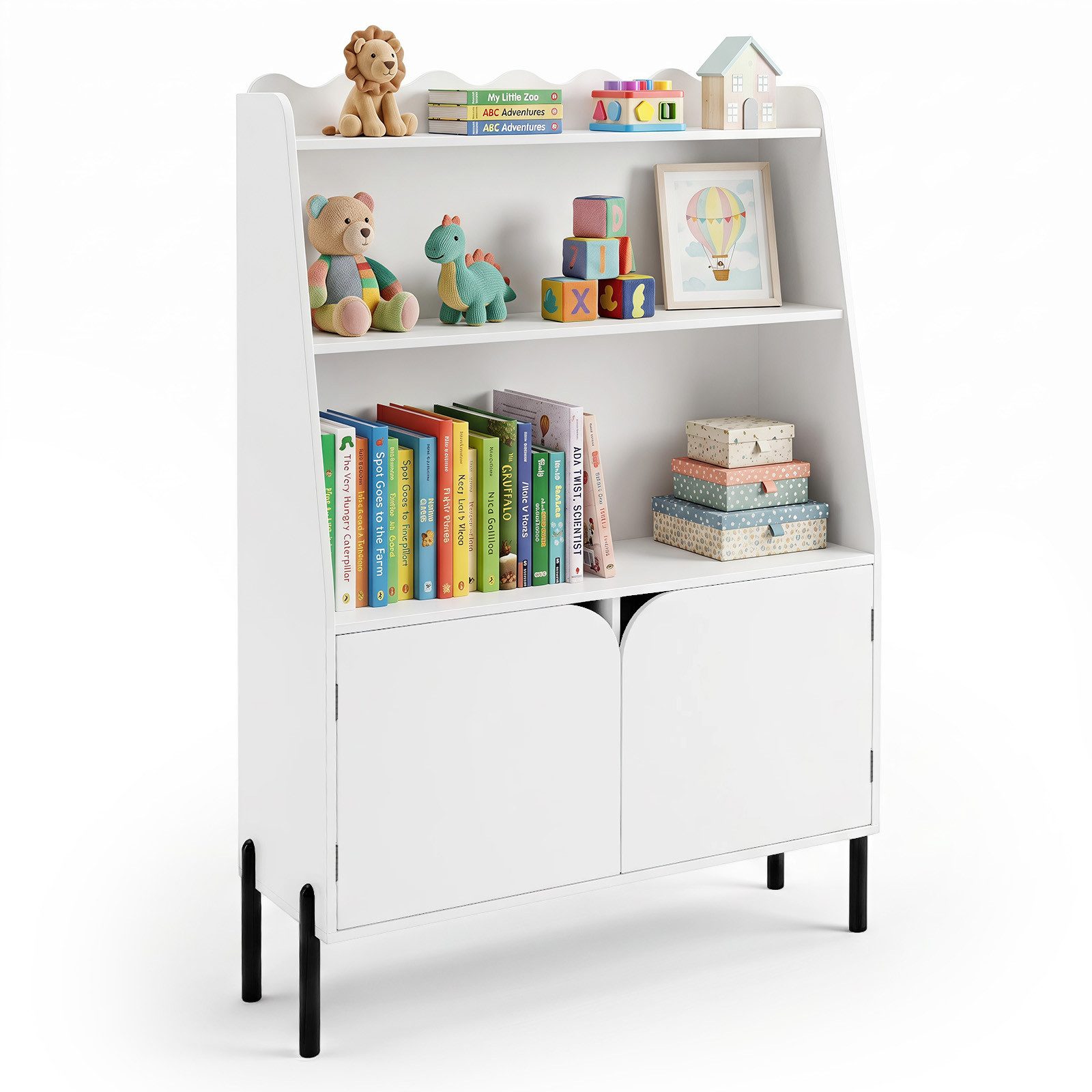 COSTWAY Bücherregal, Kinderregal mit 2 Türen & 3 offenen Fächern