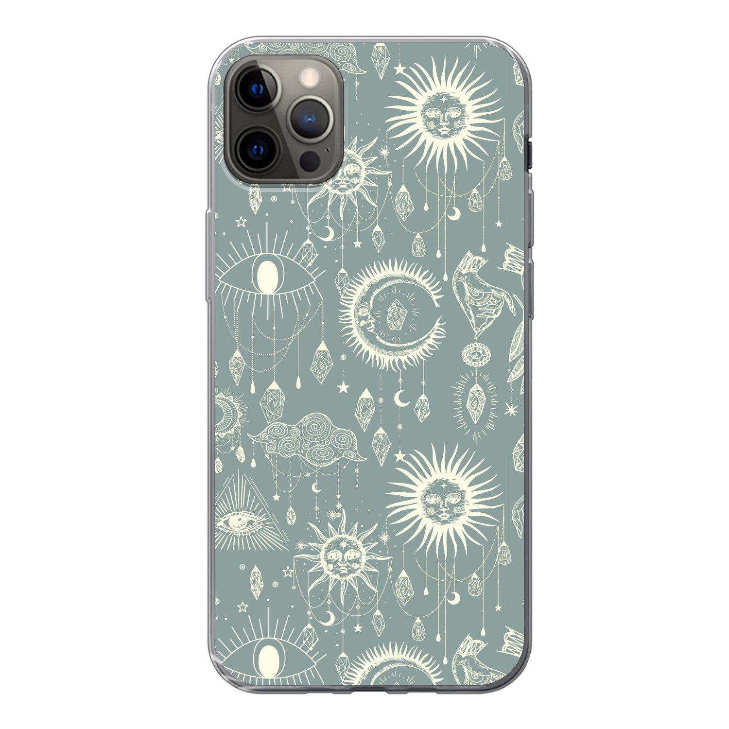 MuchoWow Handyhülle für Apple iPhone 13 Pro Max Boho - Druck - Blau - Sonne - Augen - Zen, Smartphone-Bumper, Print, Handy Schutzhülle Dünn