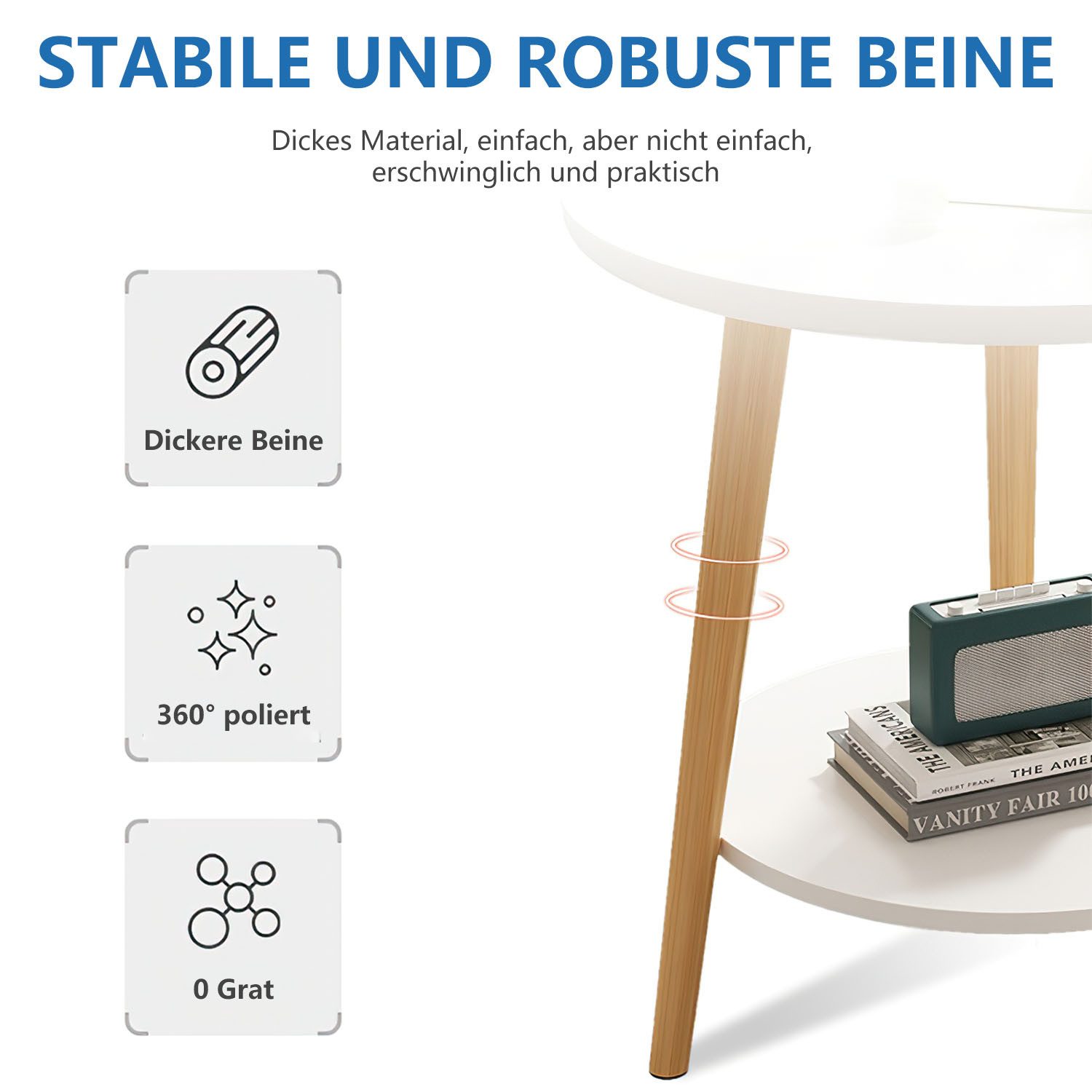 HEYHIPPO Beistelltisch Warmweißer doppelschichtiger Couchtisch aus Holz kleiner Beistelltisch (Ein Tisch, Rutschfest, nur 0,28 m² Fläche, stabile Dreiecksstrukt – Bild 5 von 5