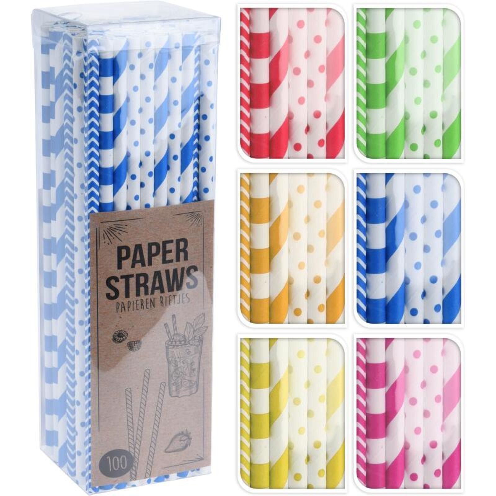 BURI Trinkhalme Papierstrohhalme 100 Stk Trinkröhrchen Bunte Trinkhalme Einweg 19,5cm