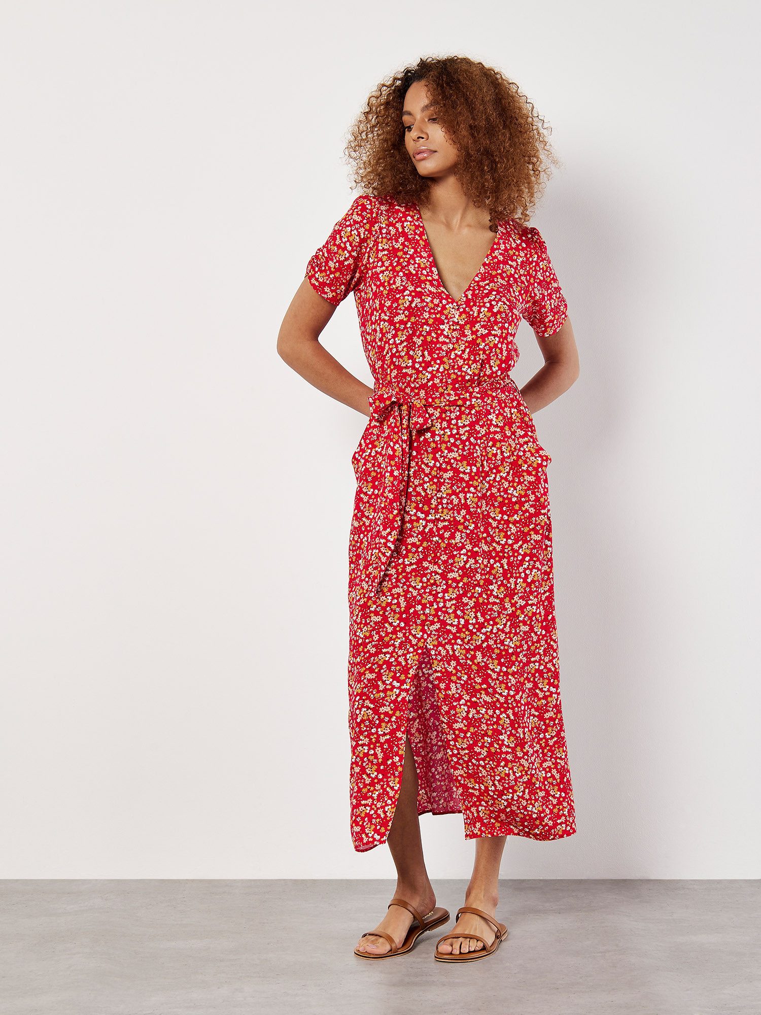 Druckkleid Ditsy Floral Decorative Button Dress