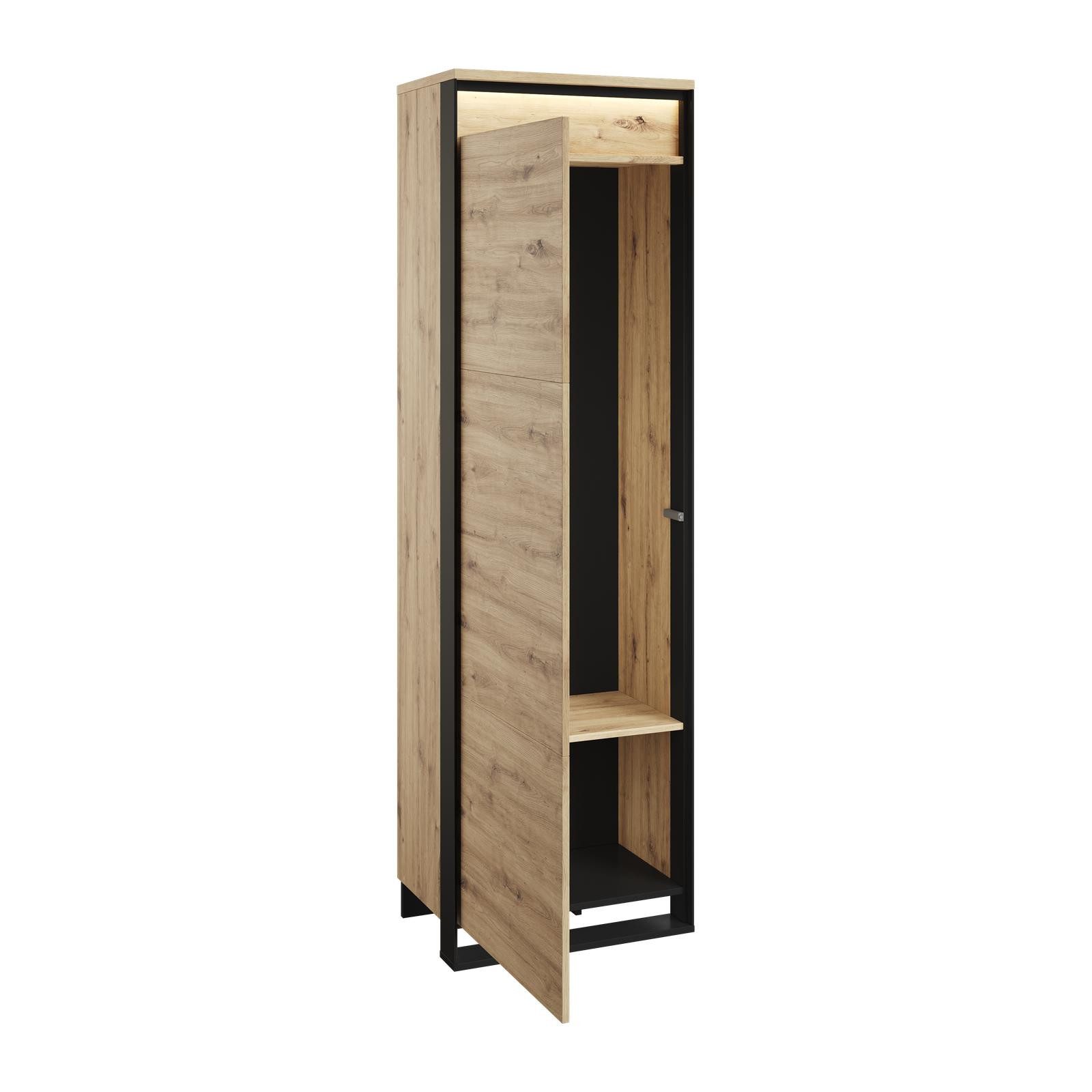 HAUSELEMENT Kleiderschrank QUANT QG-01 LED-Beleuchtung Drehtürenschrank 60 x 200 cm Schrank Push-to-Open Loft