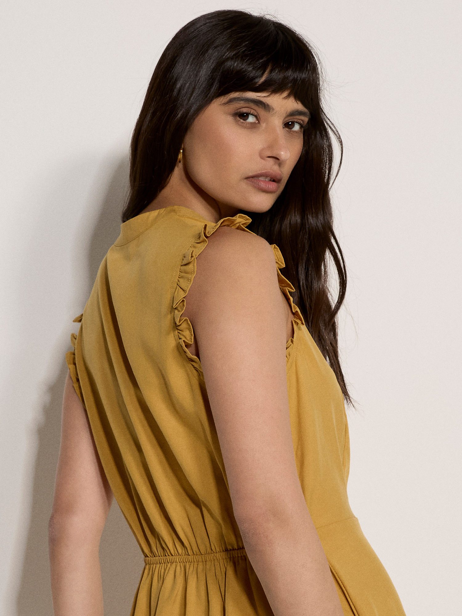 Apricot Minikleid Mini-Kleid mit Rüschen und Knopfleiste