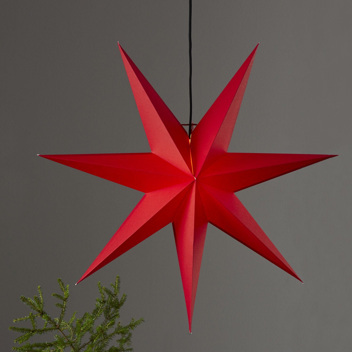mit STAR Kabel Stern 70cm rot Faltstern Leuchtstern LED Papierstern TRADING 7-zackig hängend