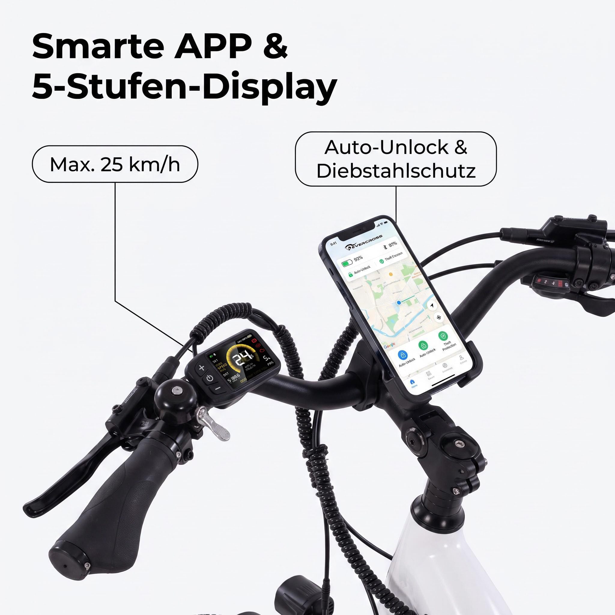EVERCROSS TECH E-Bike EK25 für Erwachsene, 250W, 36V 13Ah Akku, 60-100km Reichweite, 7 Gang, Heckmotor, 468 Wh, 7-Gang Shimano, App Bluetooth Steuerung, mit Gepäckträger