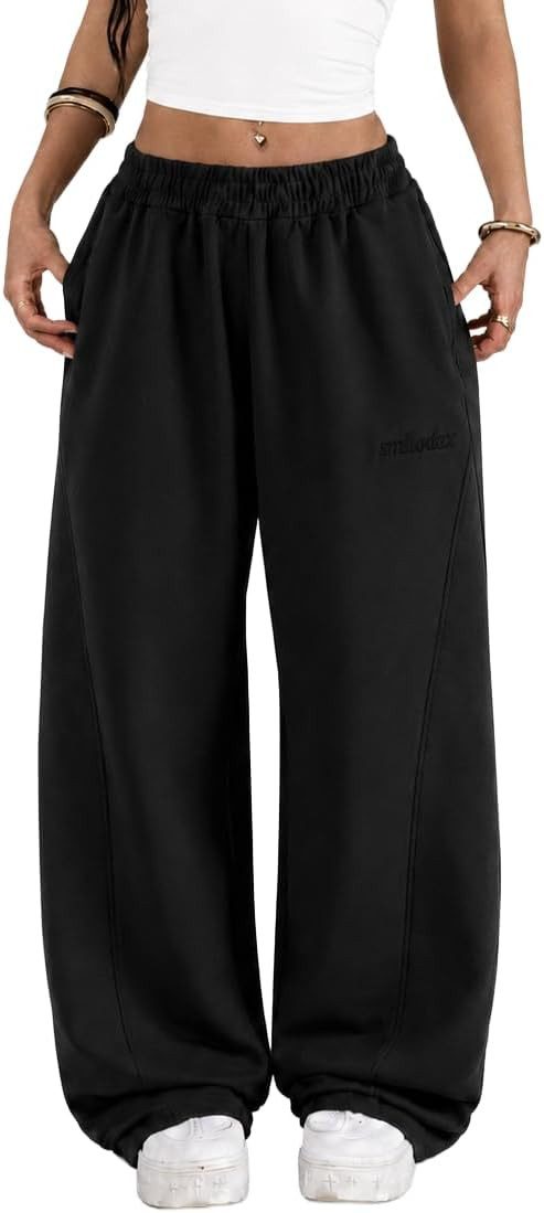 Smilodox Jogginghose Ylena, Sweatpants Damen, Loose Fit, Wide Leg mit Tunnelzug, Sport Elastischer Bund, Kordelzug, weites Bein, Logo, Gym & Homewear