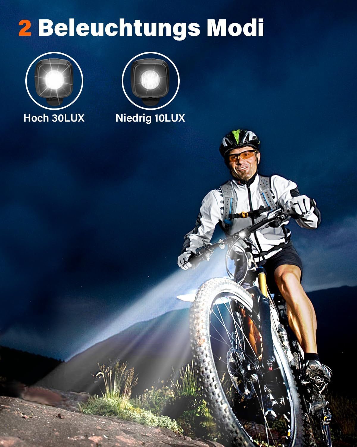 Kityhome Fahrrad-Frontlicht Fahrradlicht USB Aufladbar mit 600mAh Akku, IPX5 Wasserdicht, Leicht zu tragen, mit 2 Beleuchtungsmodi.