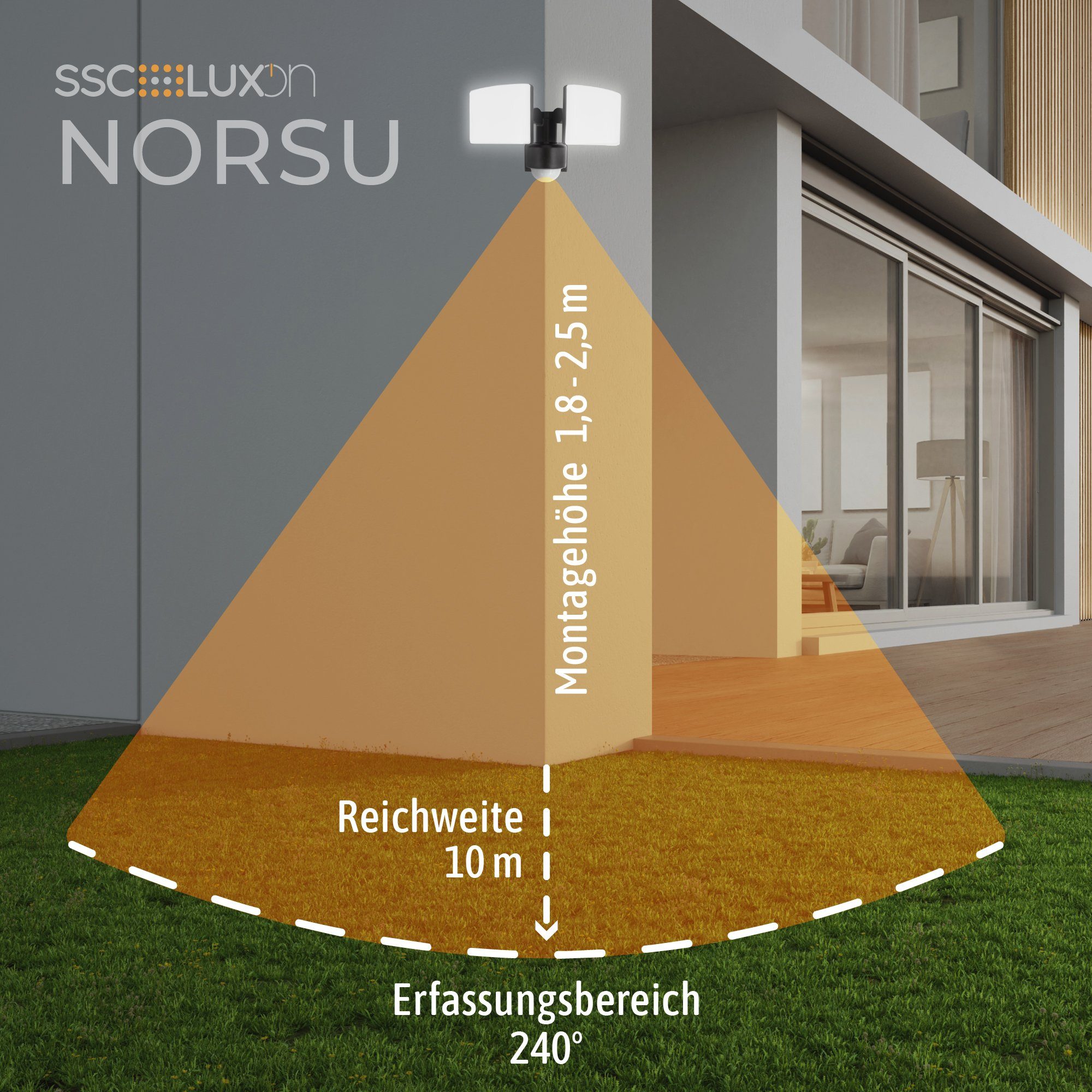 SSC-LUXon LED Aufbaustrahler NORSU LED Wandstrahler Bewegungsmelder IP65 schwenkbar drehbar 40W, Neutralweiß – Bild 4 von 5