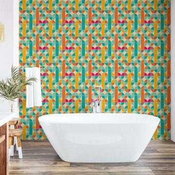 Abakuhaus Vinyltapete selbstklebendes Wohnzimmer Küchenakzent, Retro Funky Mosaic Forms