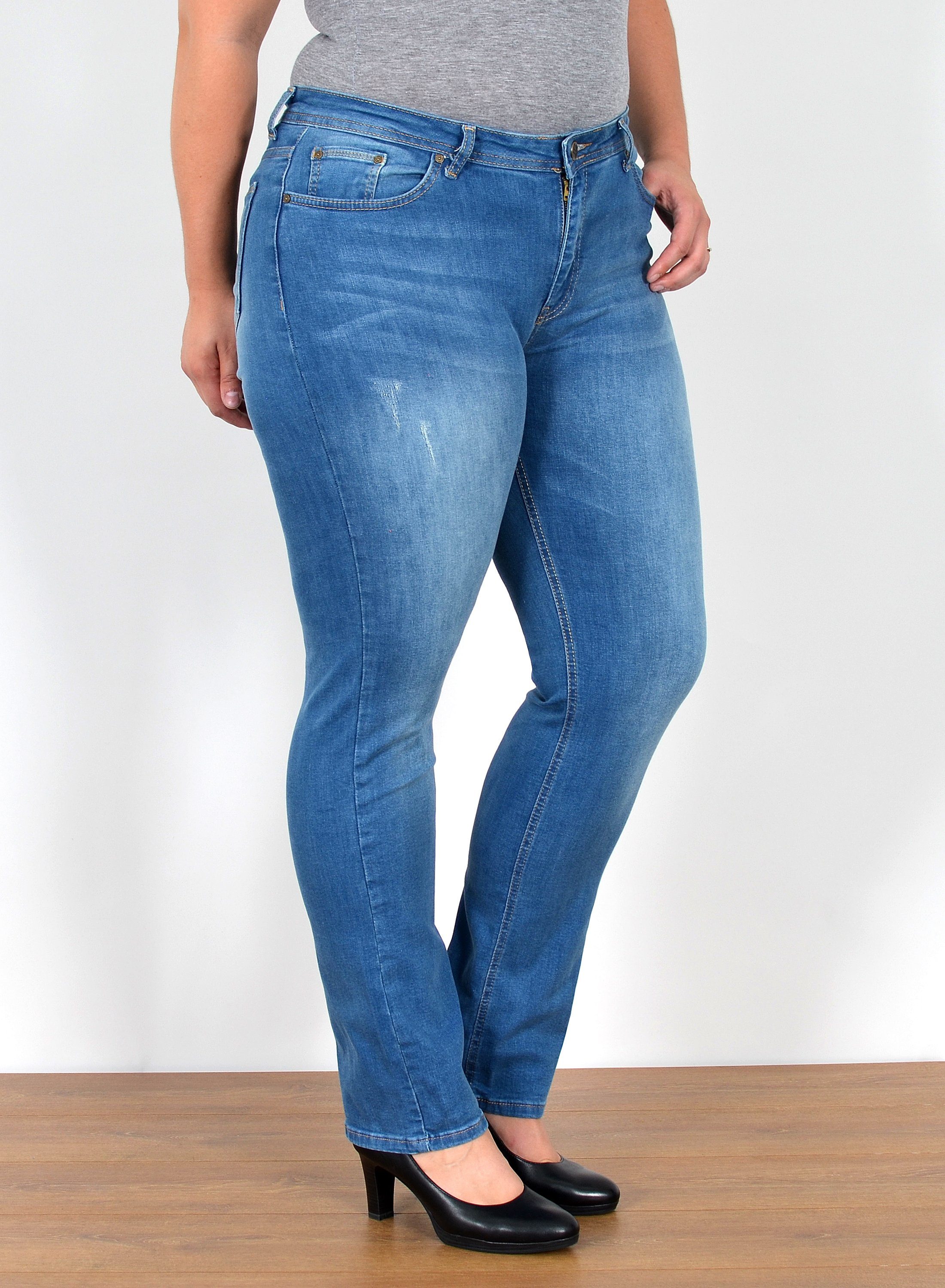 Straight-Jeans Straight Fit Jeans High Waist Damen Hose Gerade Schnitt, FG3