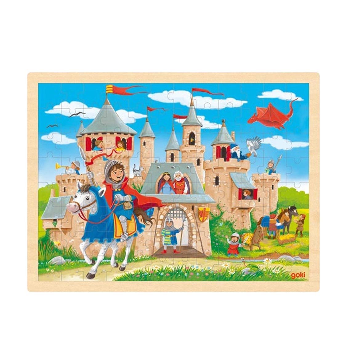 goki Konturenpuzzle Einlegepuzzle Ritterburg, 96 Puzzleteile, für die frühkindliche Entwicklung