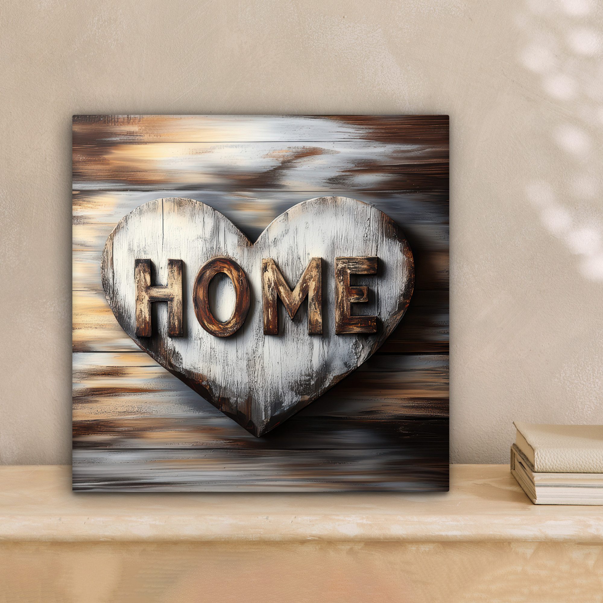 OneMillionCanvasses® Leinwandbild Zuhause - Herz - Holzoptik - Liebe, Fotod günstig online kaufen