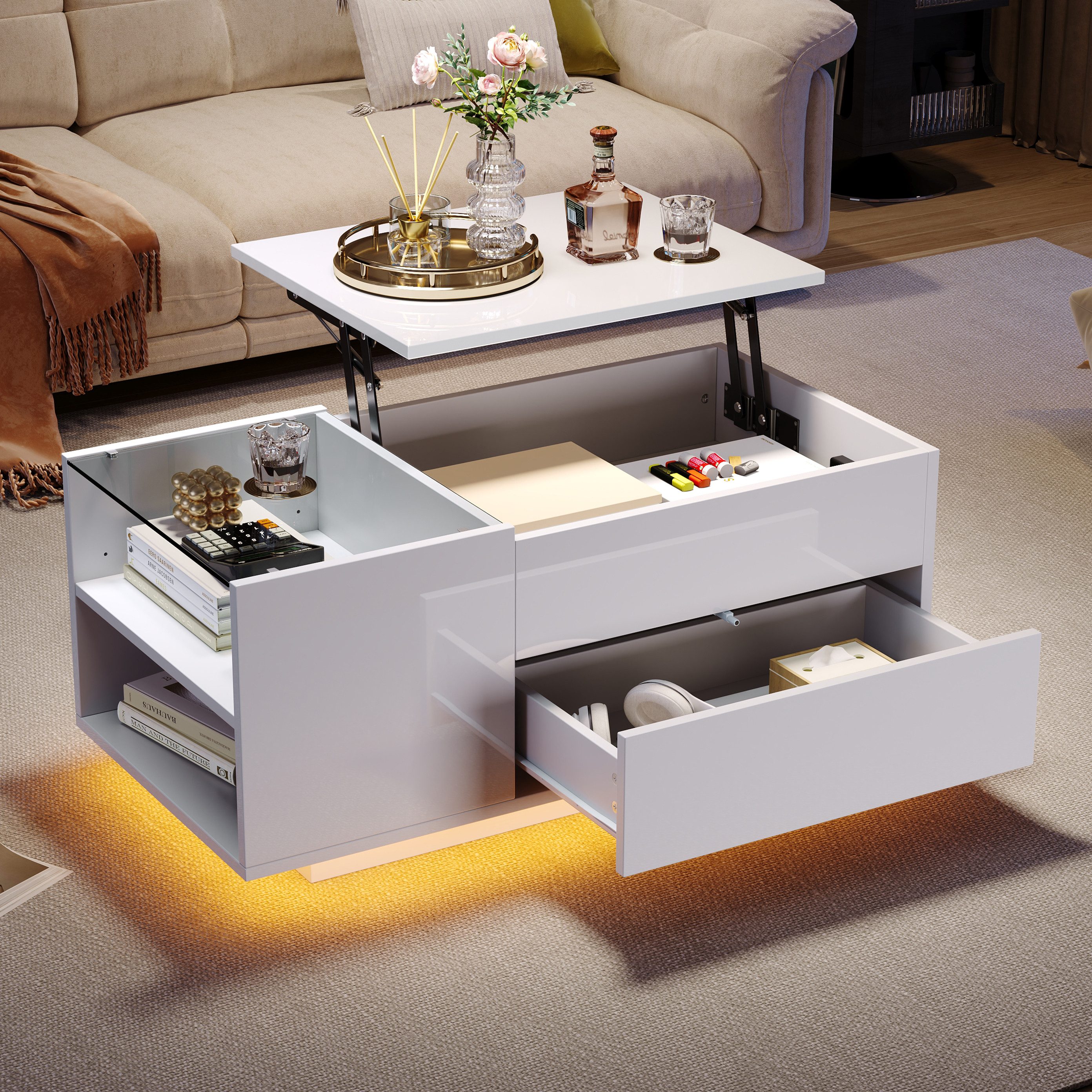 Merax Couchtisch hochglanz Sofatisch mit LED günstig online kaufen