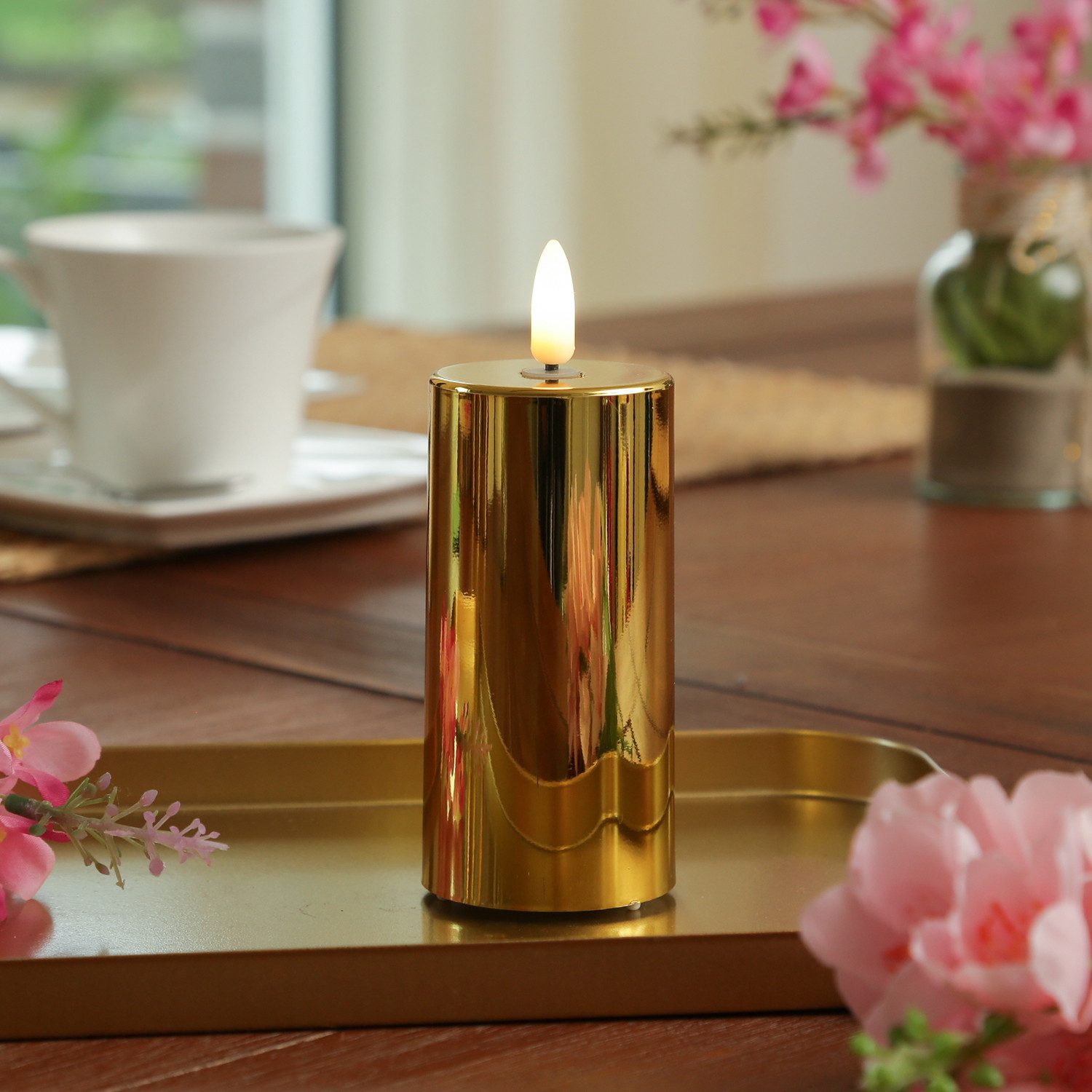 MARELIDA LED-Kerze gold glänzend festliche Kunststoff Stumpenkerze Timer H: günstig online kaufen