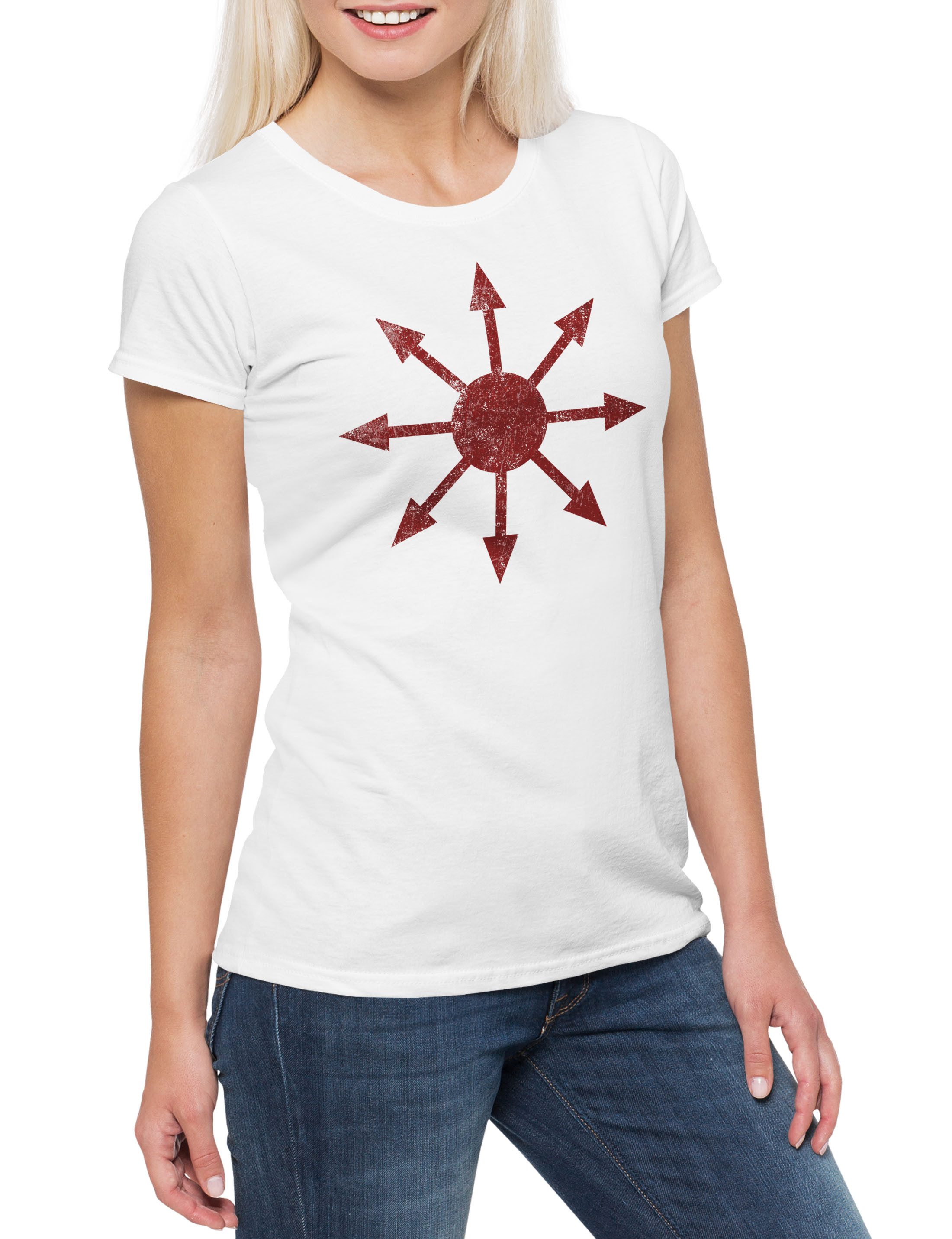 Print-Shirt Chaos Vintage Symbol I Damen T-Shirt Goth Metal Cyber Hardcore Logo