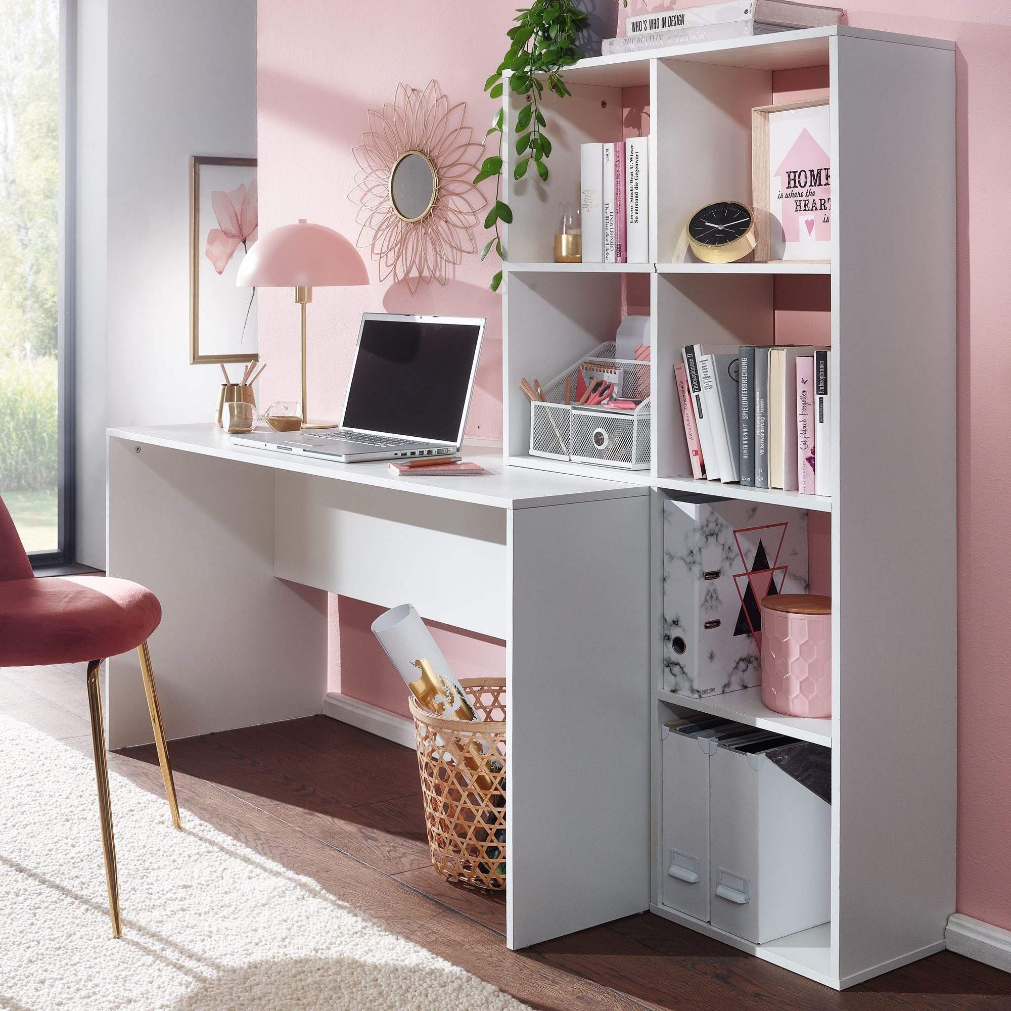 FINEBUY Schreibtisch FB71801 (mit Regal Weiß günstig online kaufen