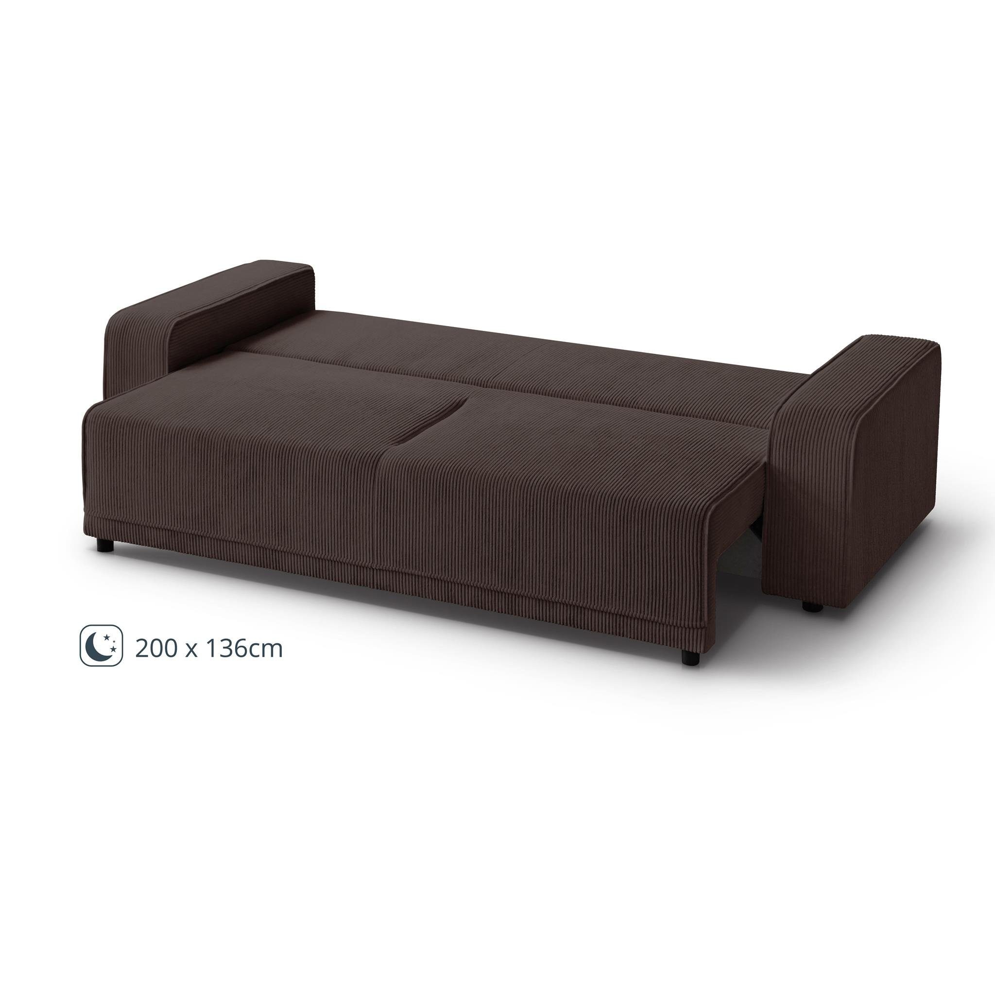 Armlehnen PRIMO, Sofa, Beautysofa Wellenfedern, Braun Bettkasten, Schlafsofa (poso modernes Schlaffunktion, Design 06) breite