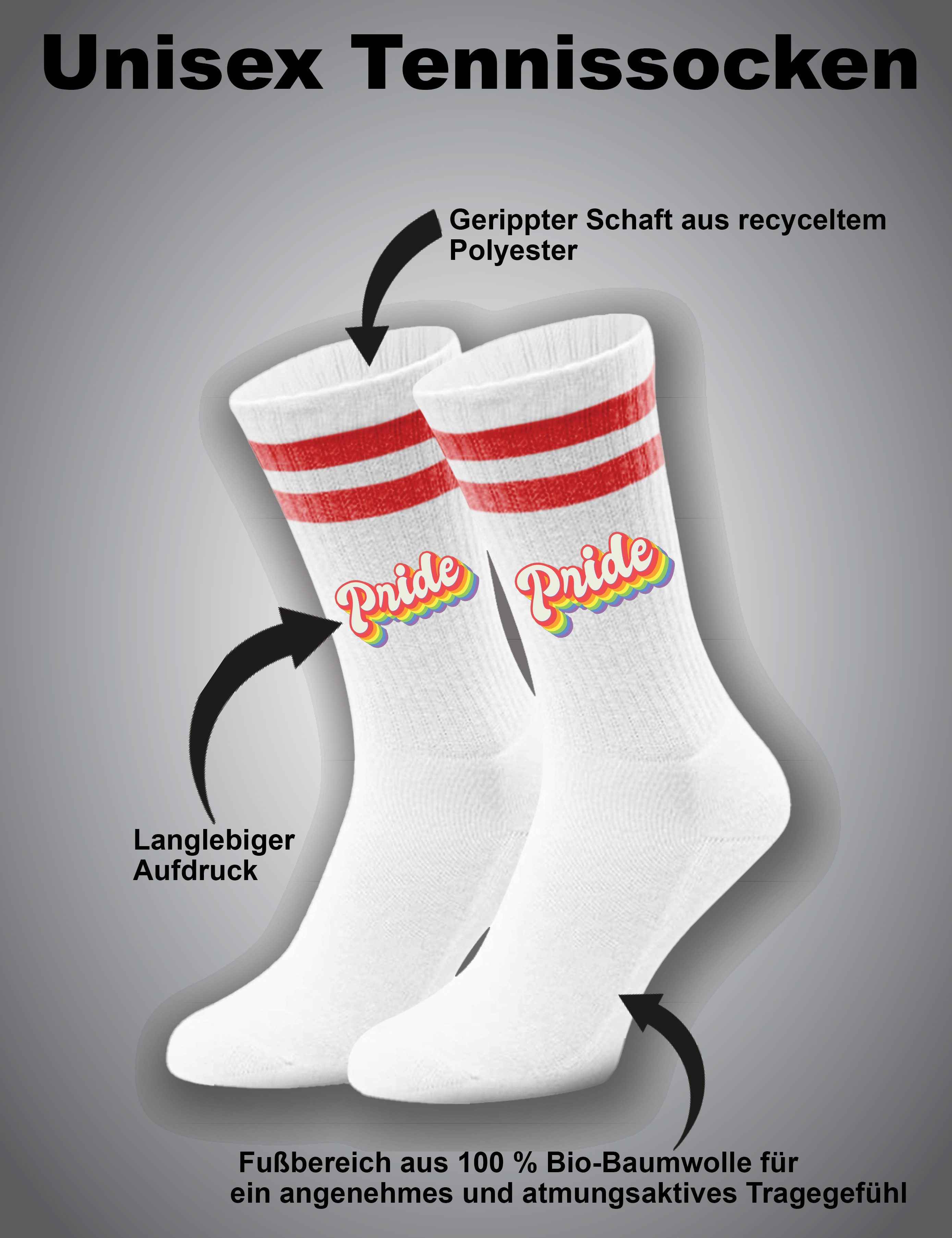 Youth Designz Tennissocken Unisex Socken "Pride Schriftzug" Aufdruck lustig Geschenk Statement mit verstärkter Verse und Zehenbereich