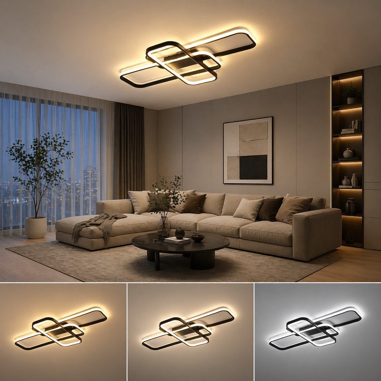 Riserva LED Deckenleuchte Deckenleuchten LED Deckenlampe,Dimmbar Fernbedienung für Wohnzimmer, LED wechselbar