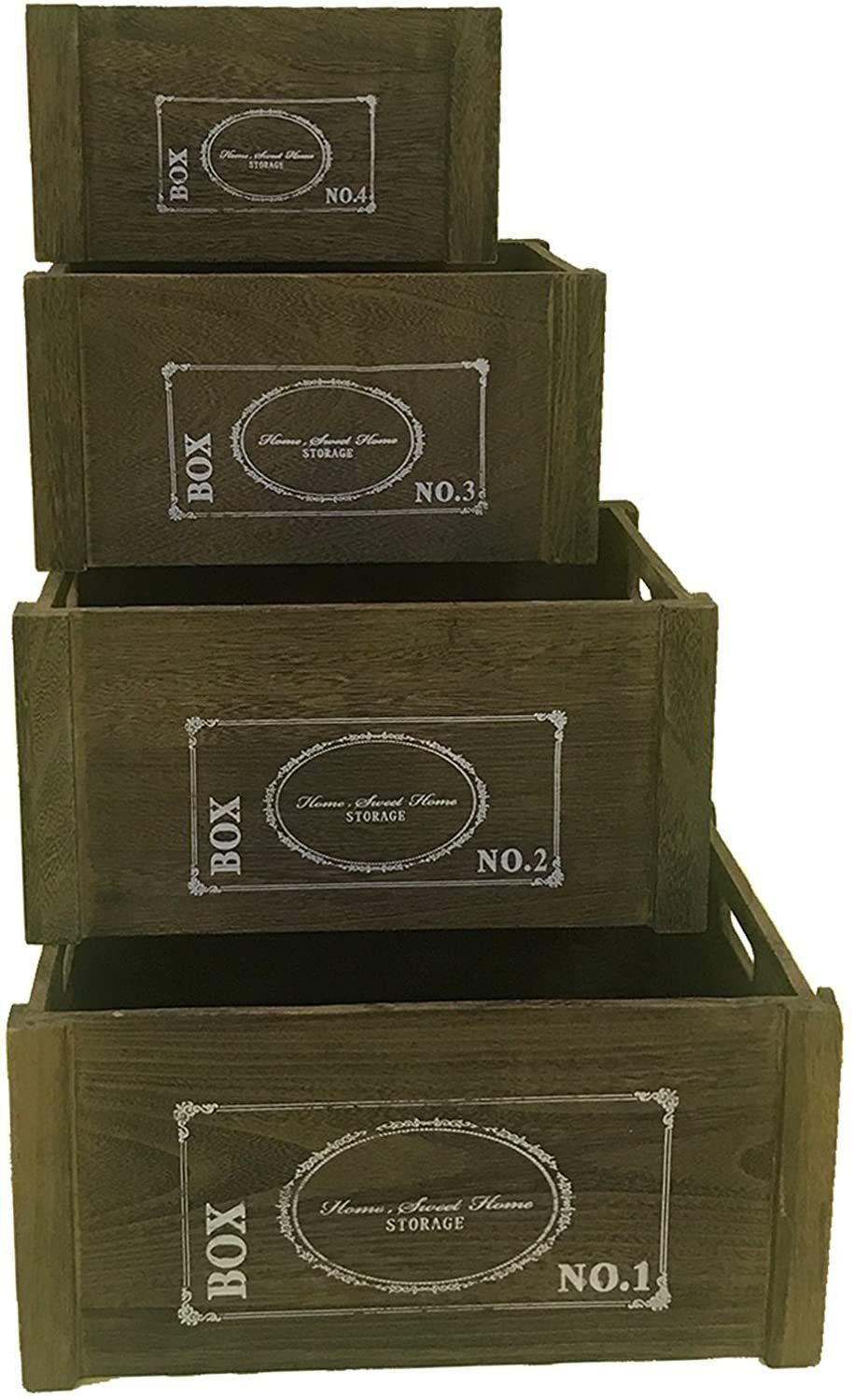 Melko Holzkiste Allzweckkiste Aufbewahrungsboxen 4er Set Braun Griff Vintage Shabby (Stück, 4 St), Tragekerben an den kürzeren Seiten