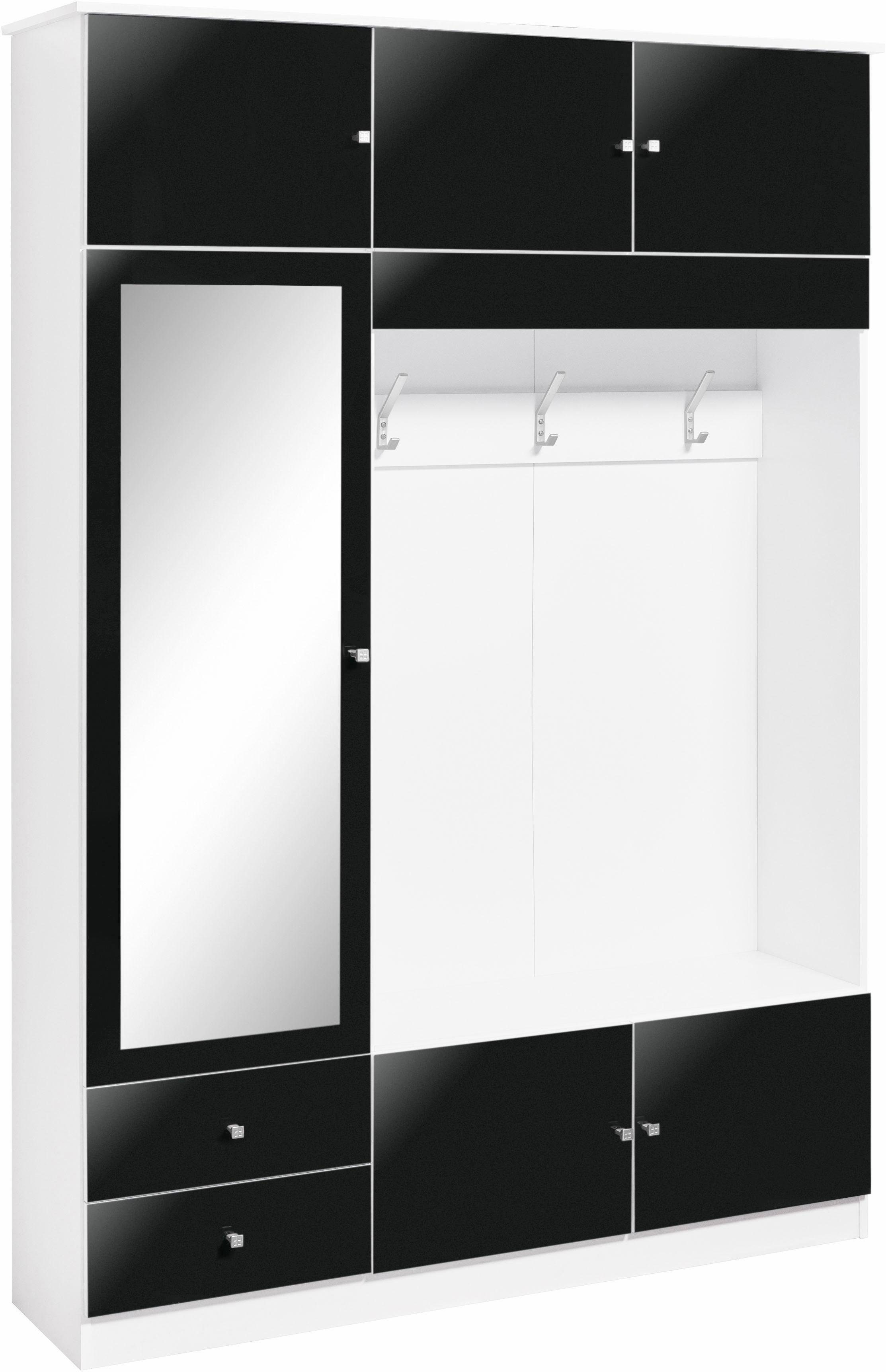 borchardt Möbel Garderobenschrank Kompakta Höhe 202 cm weiß matt/schwarz Hochglanz | Garderobenschränke