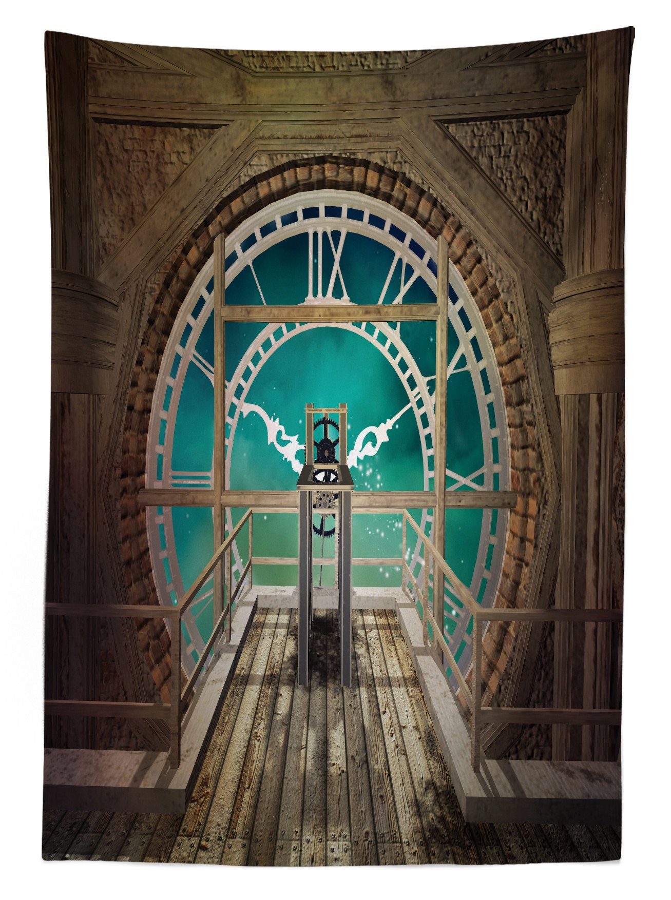 Abakuhaus Tischdecke Farbfest Waschbar Für Außen Bereich Steampunk Tower Klare Farben, geeignet Fantasy den Clock