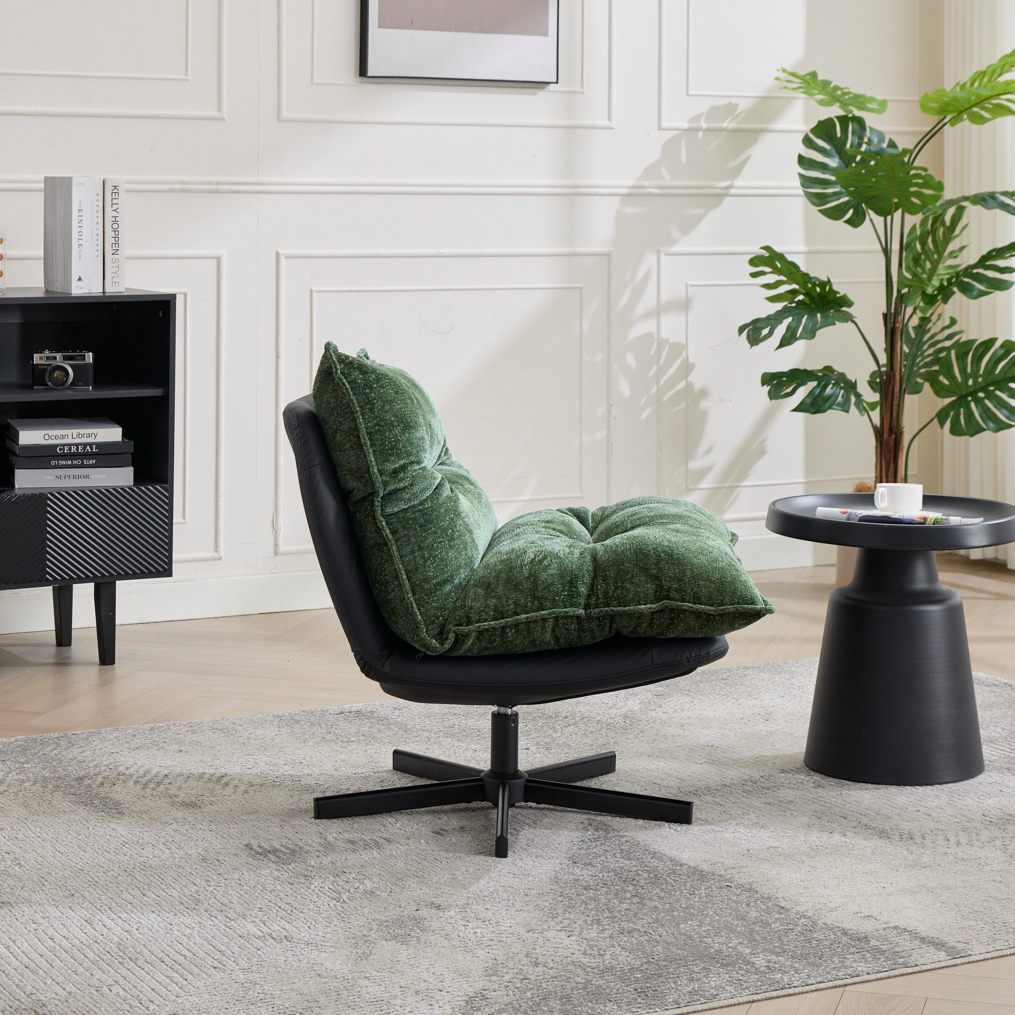 Odikalo Relaxsessel Loungesessel Polsterstuhl mit 3-Stufen-Rückenlehne (Drehbarer Relaxsessel mit Metallbeine Cat-Scratch-Kunstleder, Chenille-Bezug & Memory-Foam-Füllung 360°-Schwenkfunktion)