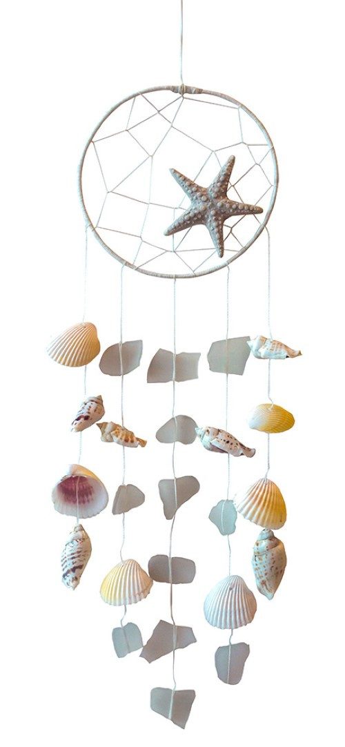 Hängedekoration Klangspiel "Sea Shell" Recyceltes Holz/Glas weiss 14x50cm