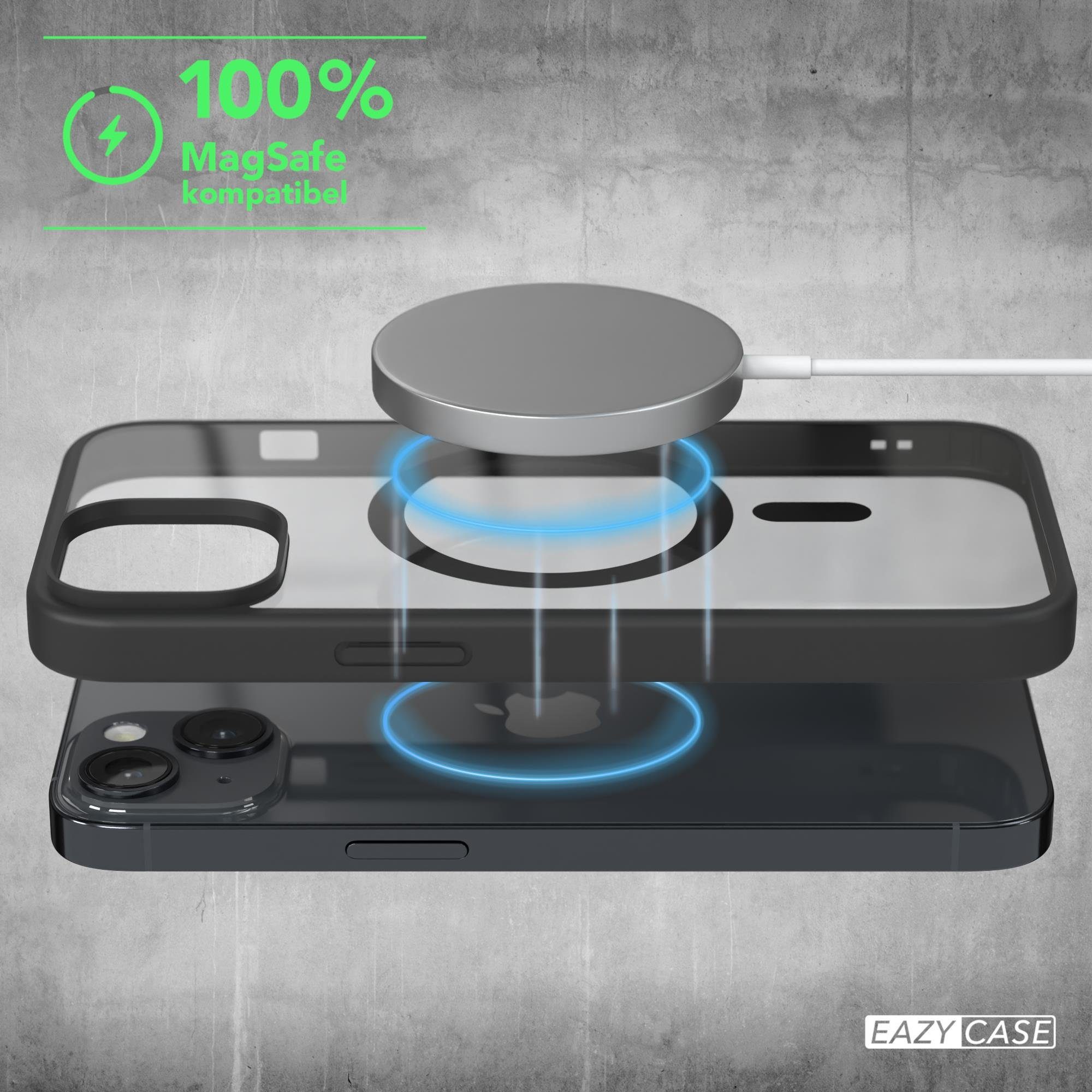 EAZY CASE Handyhülle Transparente Hülle mit MagSafe für iPhone 14 6,1 Zoll, Qi Charging kompatibel, Silicon Case, Slimcover Displayschutz, Schwarz