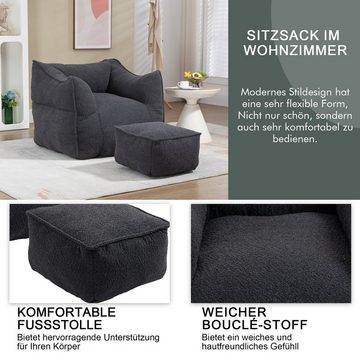 SeedWave Relaxsessel Sitzsäcke mit Hocker für Erwachsene, Teddy-Stoff Sessel (Armlehnstuhl mit Hocker), Super weiches faules Sofa